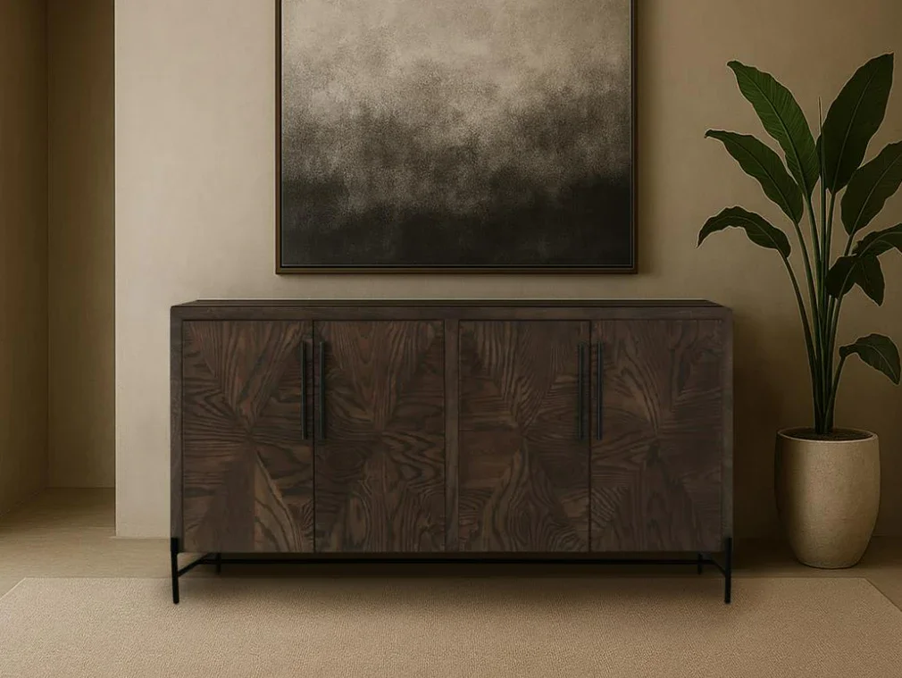 Black Verona Collection 4 Door Console TV Stand Entertainment Cabinet