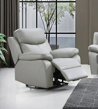 Grey Leather Power Recliner Chair