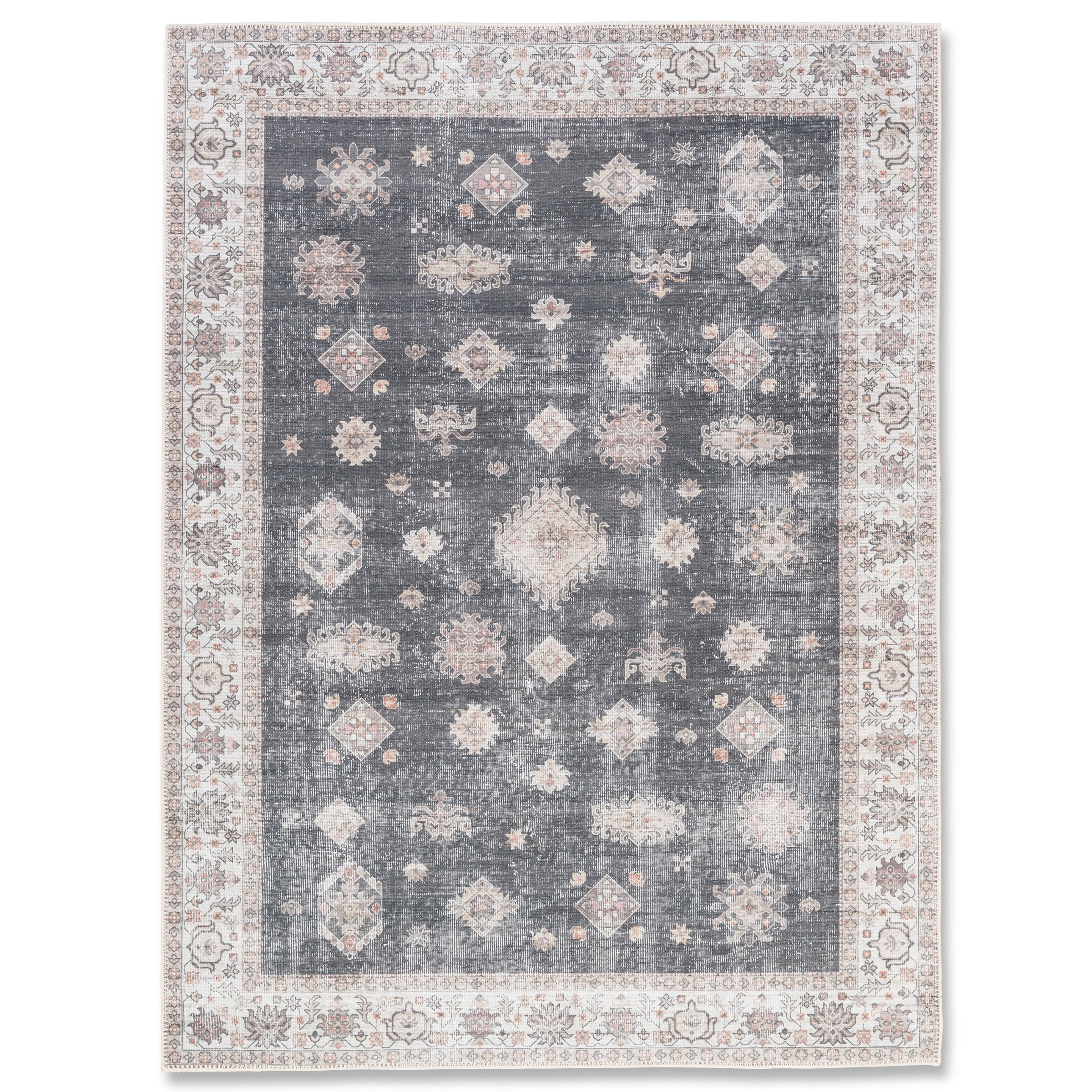 Aura Washable Spill Proof Charcoal Beige Multi Area Rug