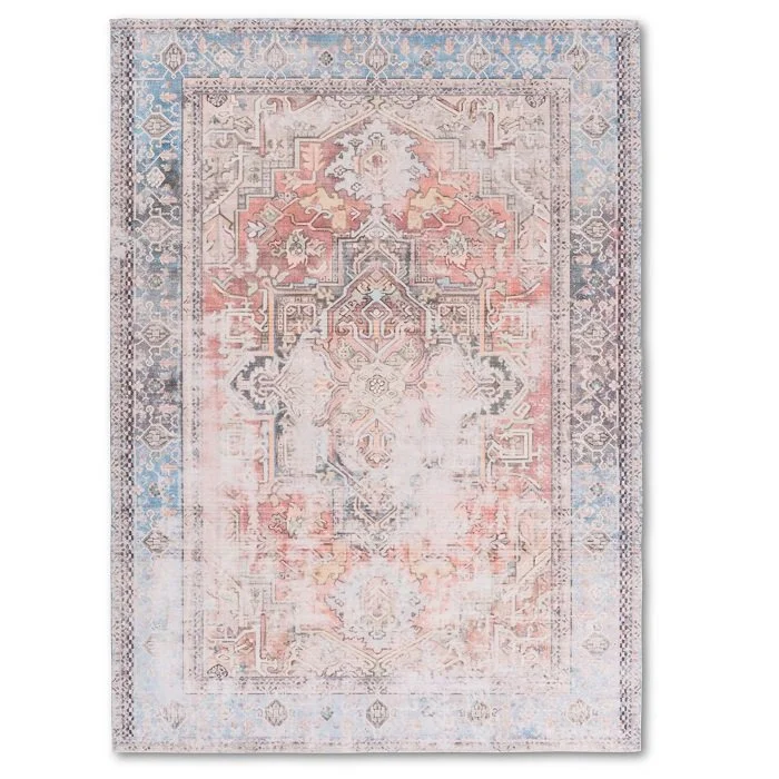 Sparx Distressed Blue Orange Washable Transitional Rug