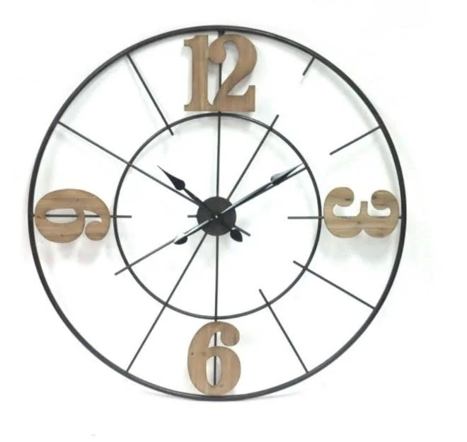 Metal Clock With Wood Numbers