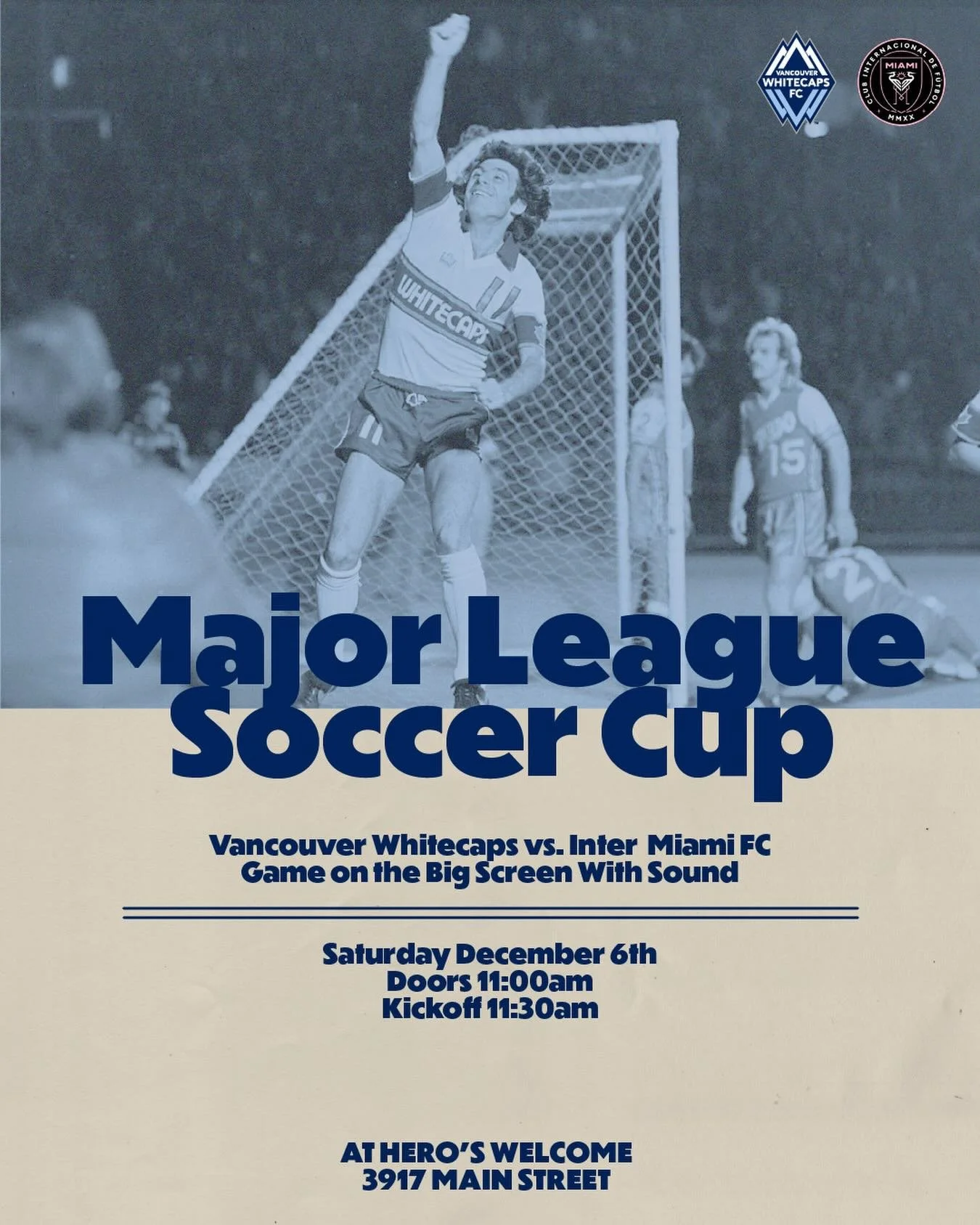 SATURDAY ⚽️ 🏆️⁠
We&rsquo;re opening up EARLY! (early for us) ⁠
Join us as The Vancouver Whitecaps take on Inter Miami FC for the MLS cup. ⁠( Kind of a big deal, this is a first for the Whitecaps ) ⁠We&rsquo;ll have the game on the BIG screen, wth so