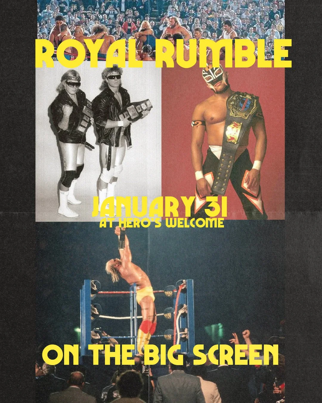 Royal Rumble, It's happening. ⚡️⁠
January 31st, we're opening at 12:00pm and playing it from the start, because to be honest 11:00am is just a little too early for us to watch grownups pretend to roll around in their own sweat. We are excited though,