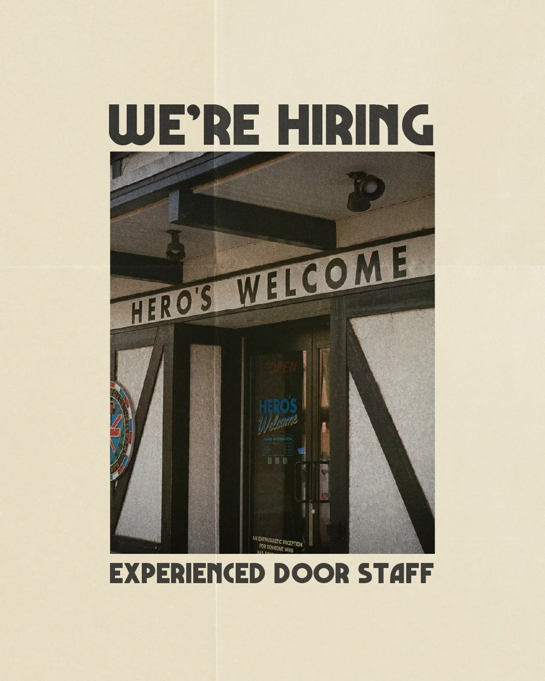 Hero's is Hiring! ⁠
We're looking for door staff with a drive for hospitality.⁠
Having your BST ticket is required, and experience is valued! ⁠Think you may be a good fit? ⁠
⁠
Please send a resume &amp; short intro to 
mukhi@heros-welcome.com