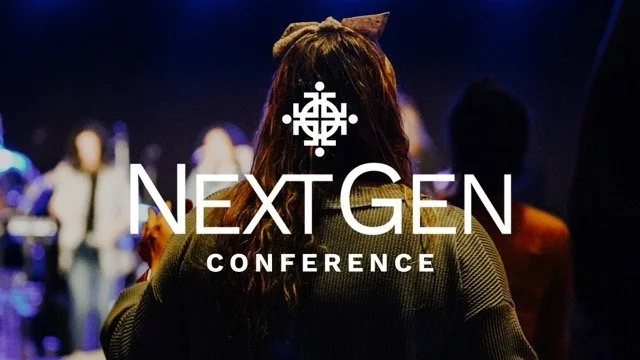 Back view of a woman with long hair attending the NextGen Conference, with a logo and text overlay.