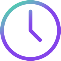A digital graphic of a clock with a purple background and gradient design.
