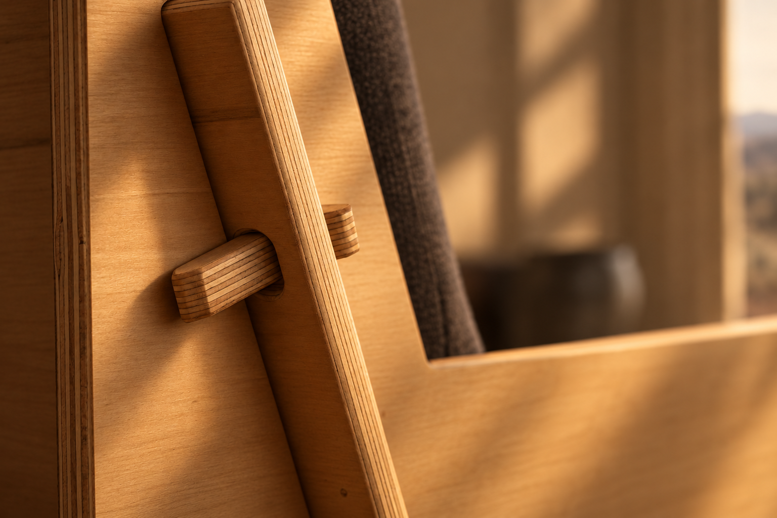 Close-up of wooden joinery for flat-pack furniture.
