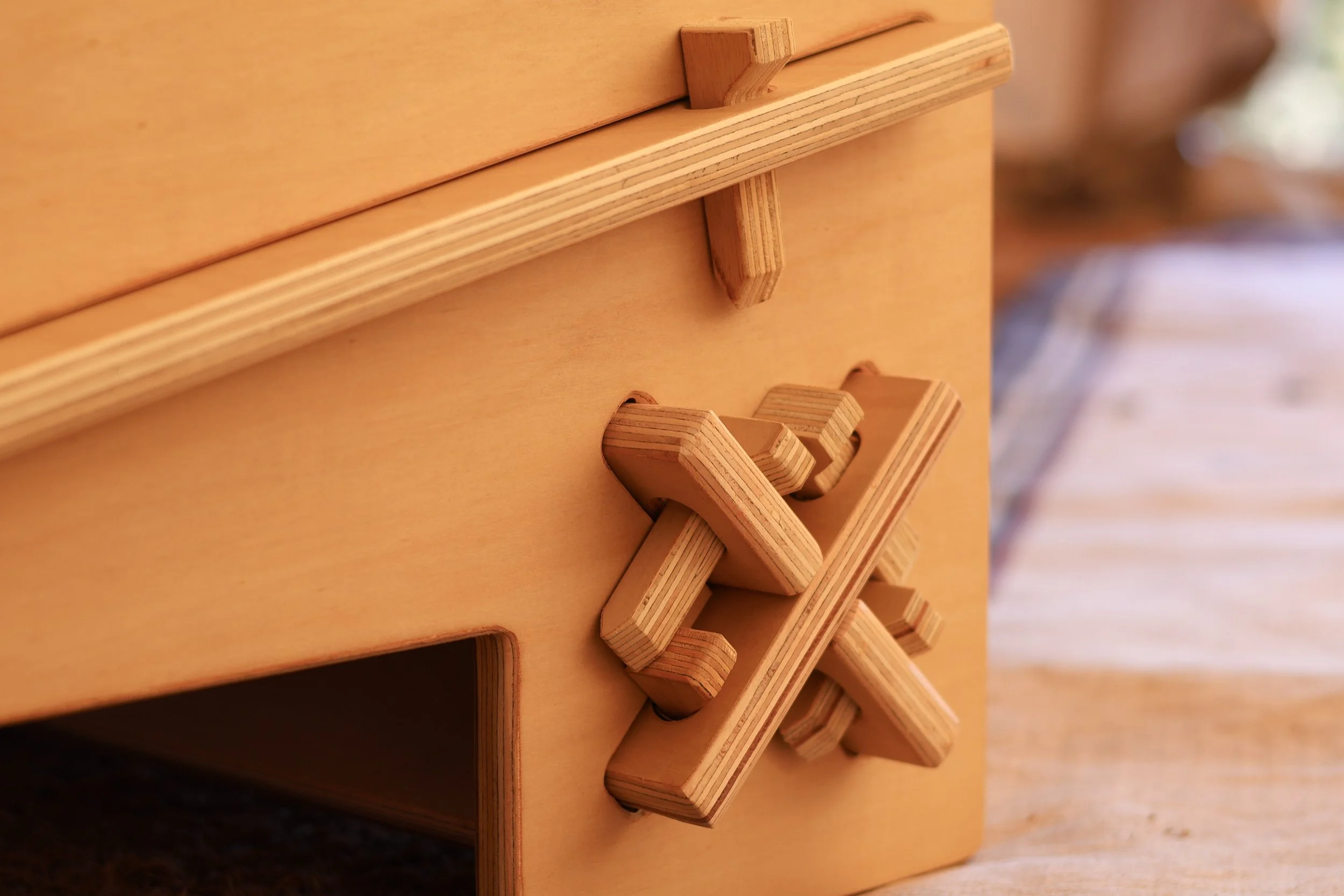 Close-up of wooden joinery for flat-pack furniture