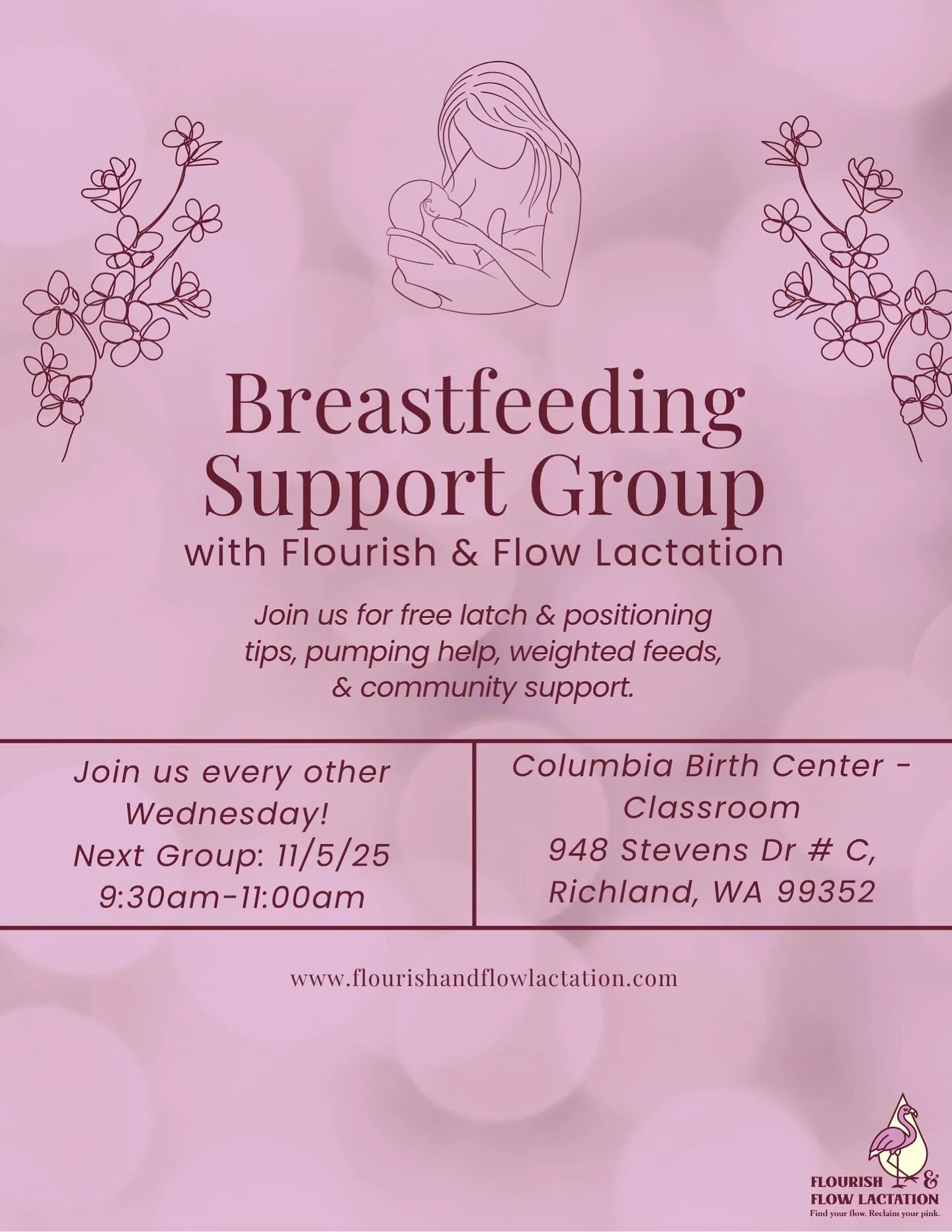 🤱 FREE Breastfeeding &amp; Chestfeeding Support Group🦩

Join me for a welcoming, judgment-free support circle,  every other Wednesday, 9:30&ndash;11:00 AM at Columbia Birth Center, starting 11/5/2025! 

✨ Who it&rsquo;s for:
Pregnant &amp; postpart