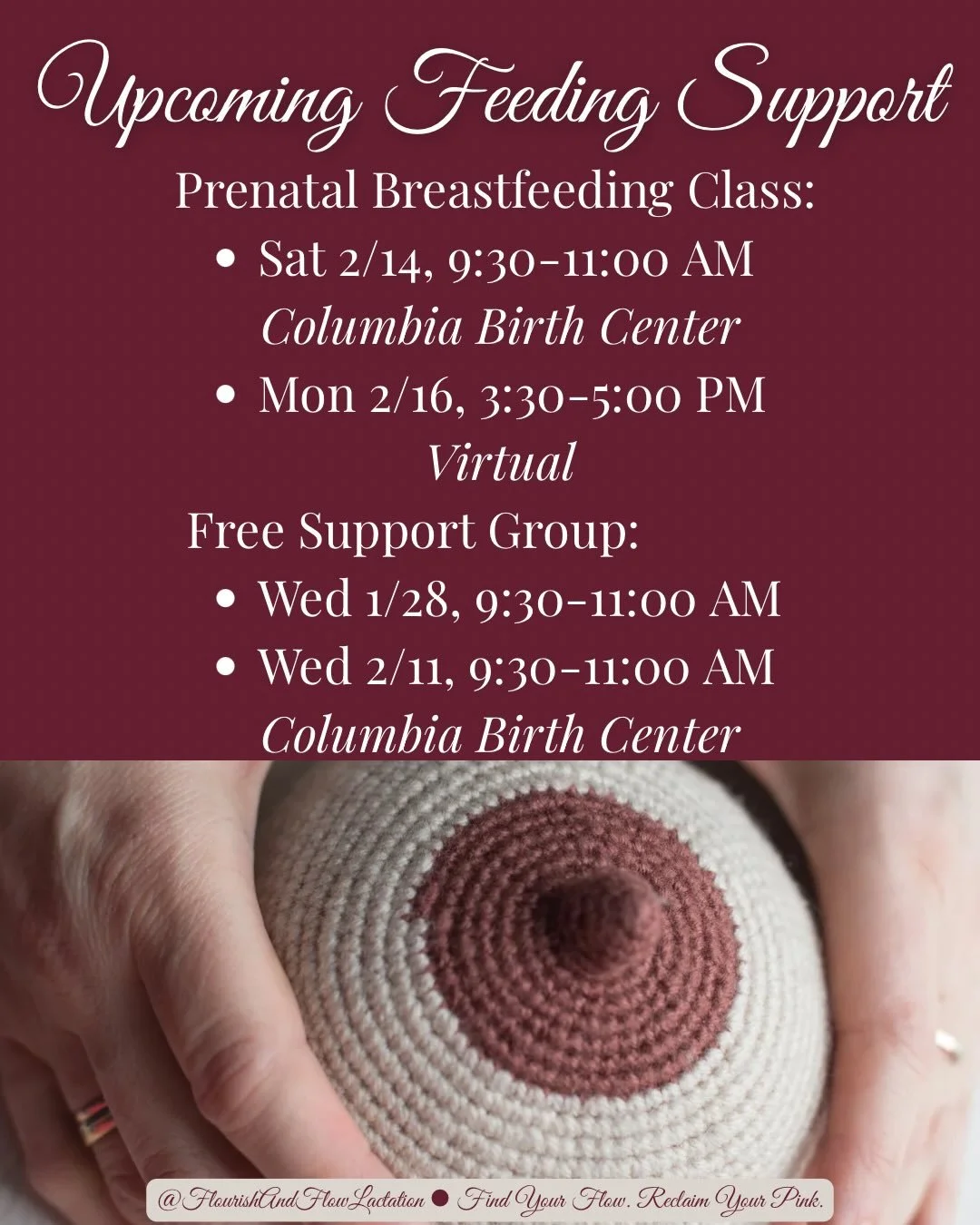 ✨ Upcoming Feeding Support ✨

Looking for encouragement, answers, and community on your feeding journey? I host free, in-person feeding support groups at Columbia Birth Center.

💗 Tomorrow&rsquo;s FREE Drop-In Group
🗓 Wednesday
⏰ 9:30&ndash;11:00 A