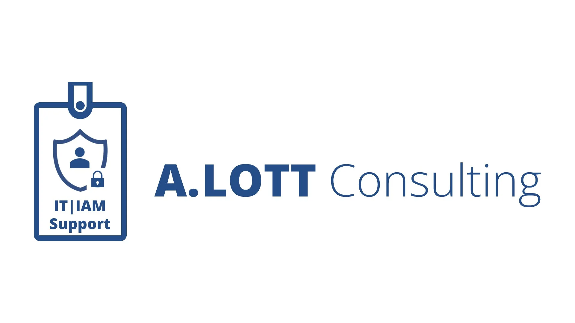 Logo for A.LOTT Consulting featuring a badge with a shield, a lock, and a person icon, along with the text 'ITI IAM Support' and 'A.LOTT Consulting'.