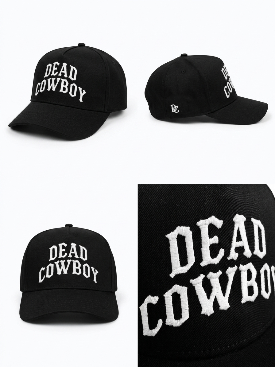 Black - high profile Dead Cowboy Gothic font Hat .png
