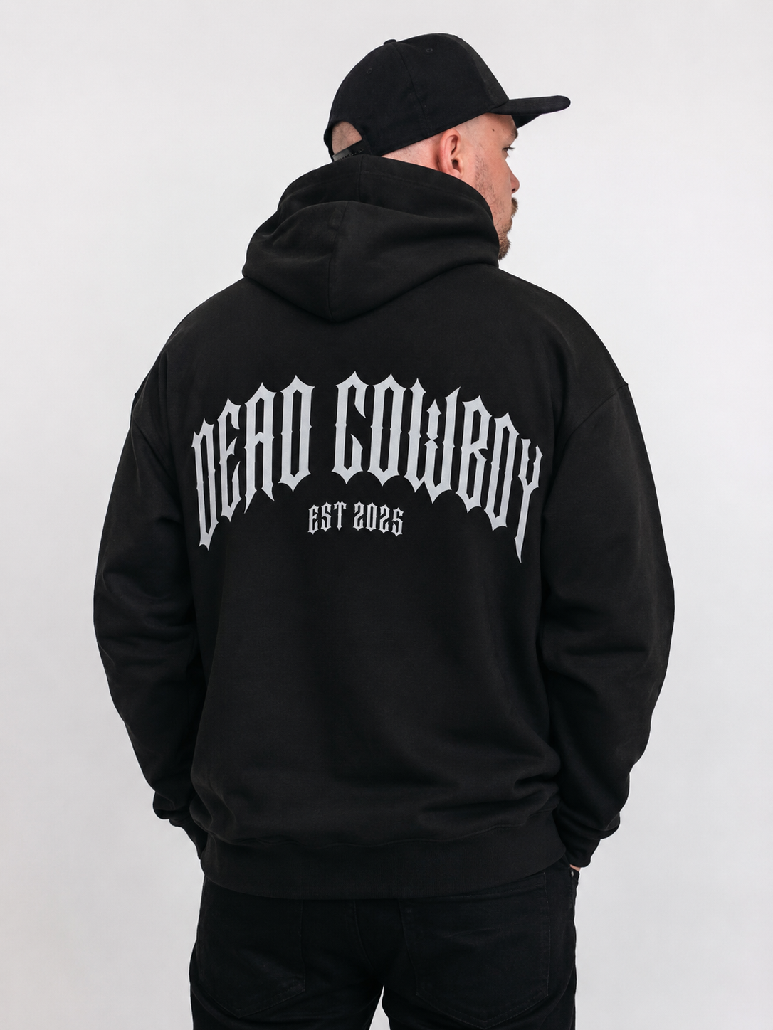 Gothic logo on black hoodie