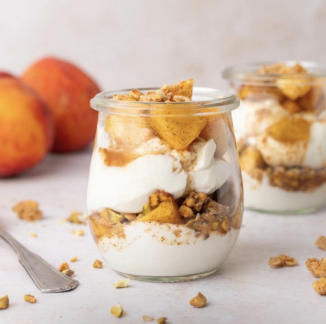 Peach &amp; Cream Summer Chia Cheesecake Jar