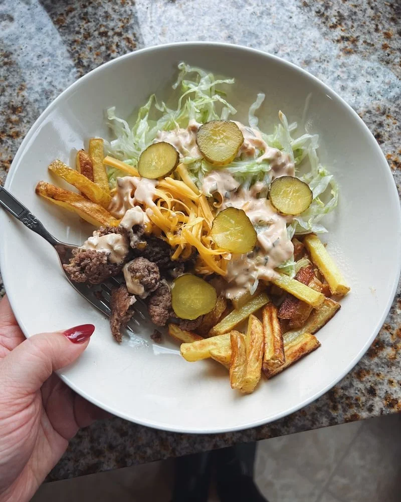 Burger Bowls with Crispy Oven Fries