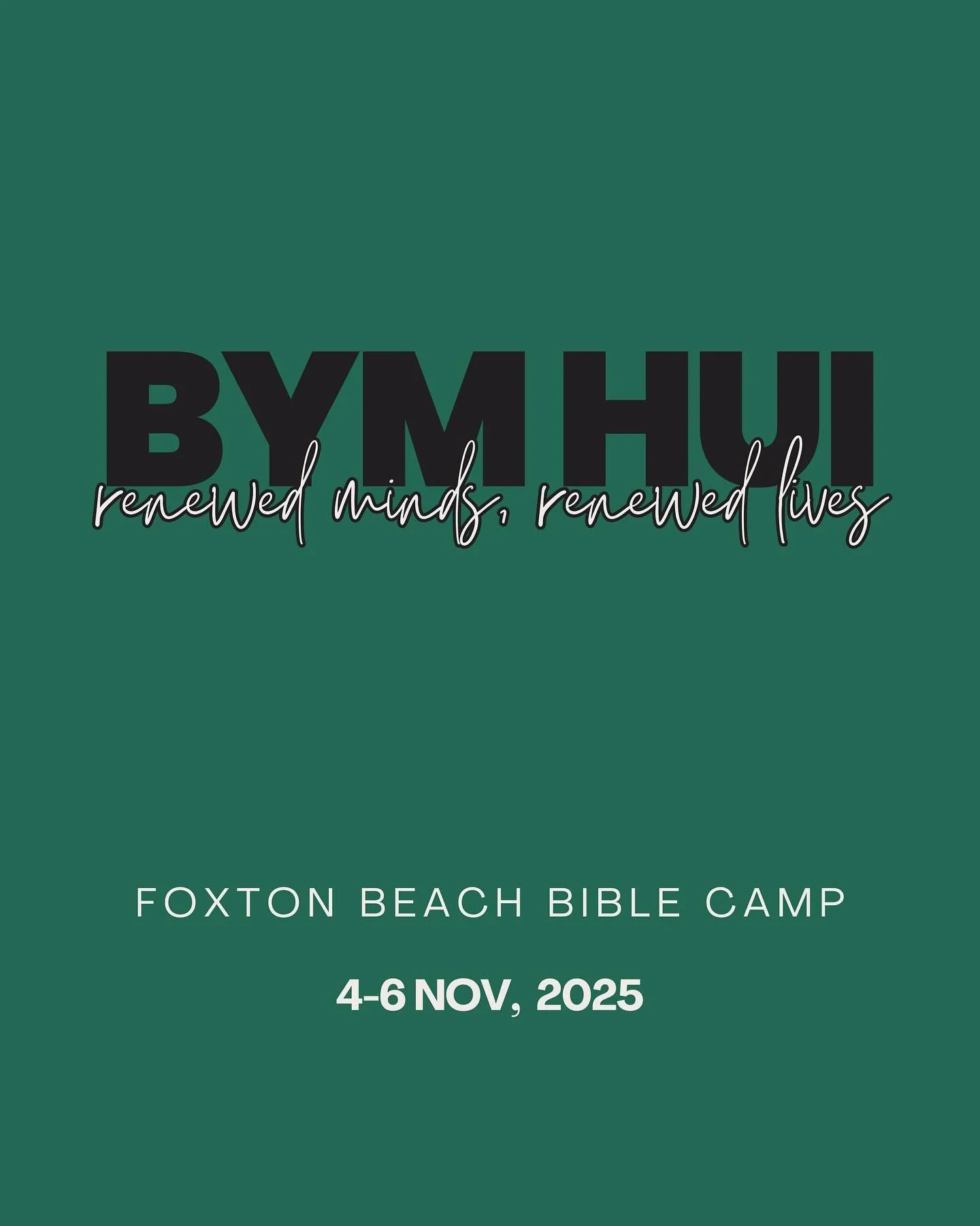 In less than 3 weeks we&rsquo;ll be together for BYM Hui! 🙌 We can&rsquo;t wait to gather with people from all across Aotearoa to discuss, dream, and pray about what God&rsquo;s doing among young people! 

Romans 12:2 🌿