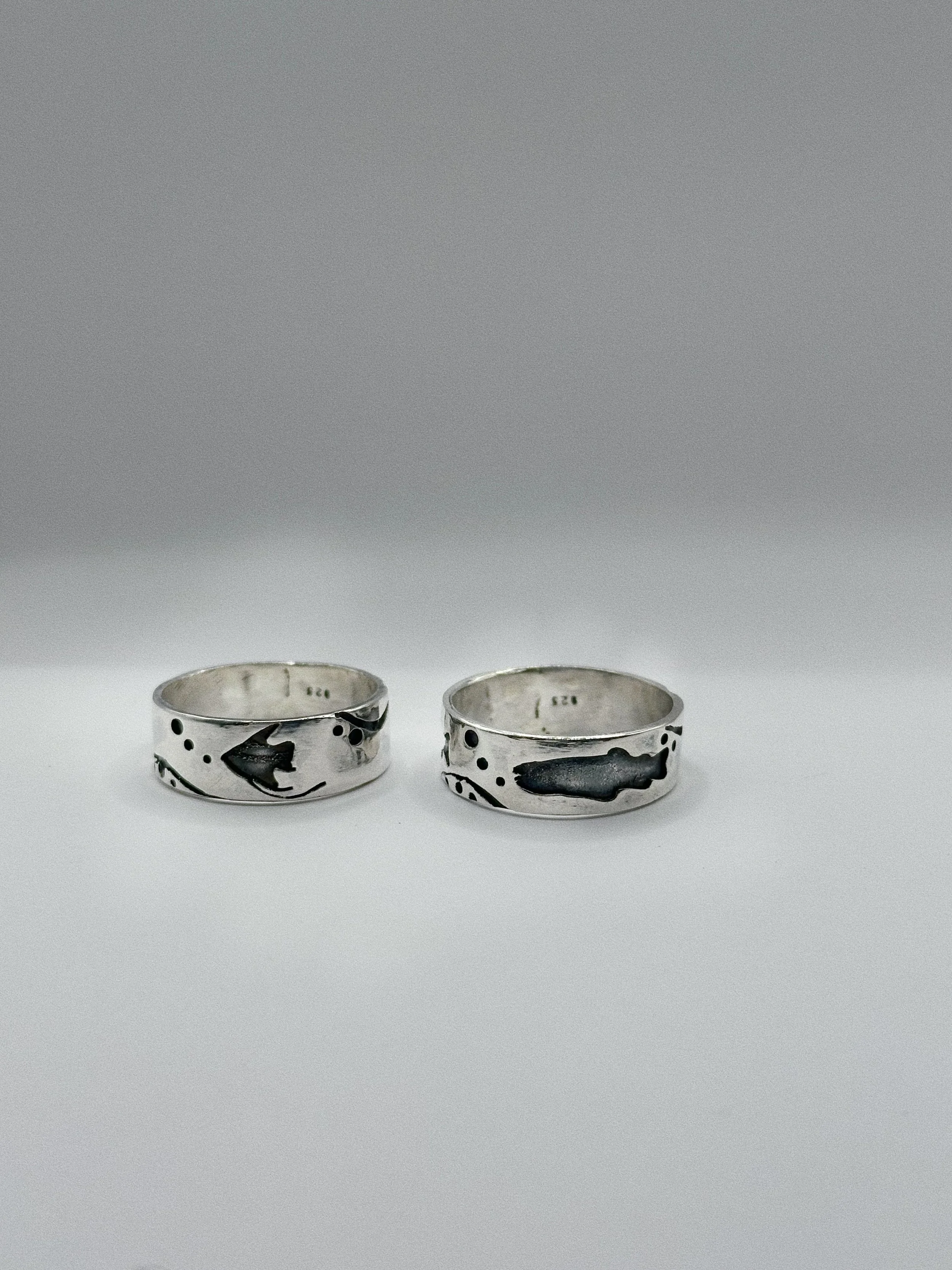 Sterling silver fish anniversary rings