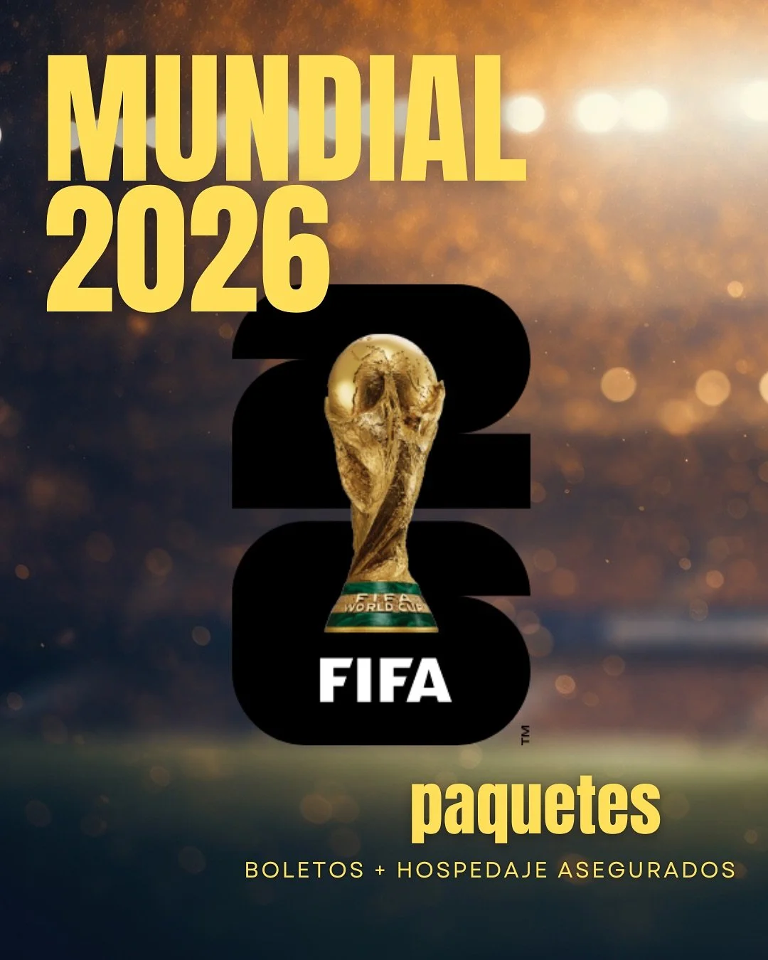 &iexcl;Ya est&aacute;n aqu&iacute; los paquetes para vivir el Mundial 2026! ⚽️
Boletos 100% seguros + hospedaje garantizado 
S&eacute; de los primeros en asegurar tu lugar para el evento deportivo m&aacute;s importante del mundo.