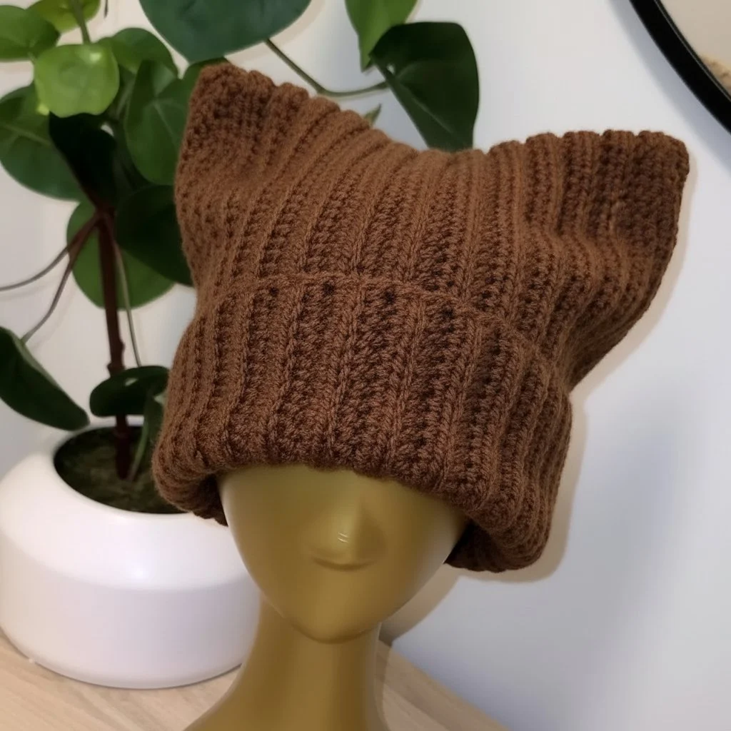 Brown Ribbed Cat Beanie