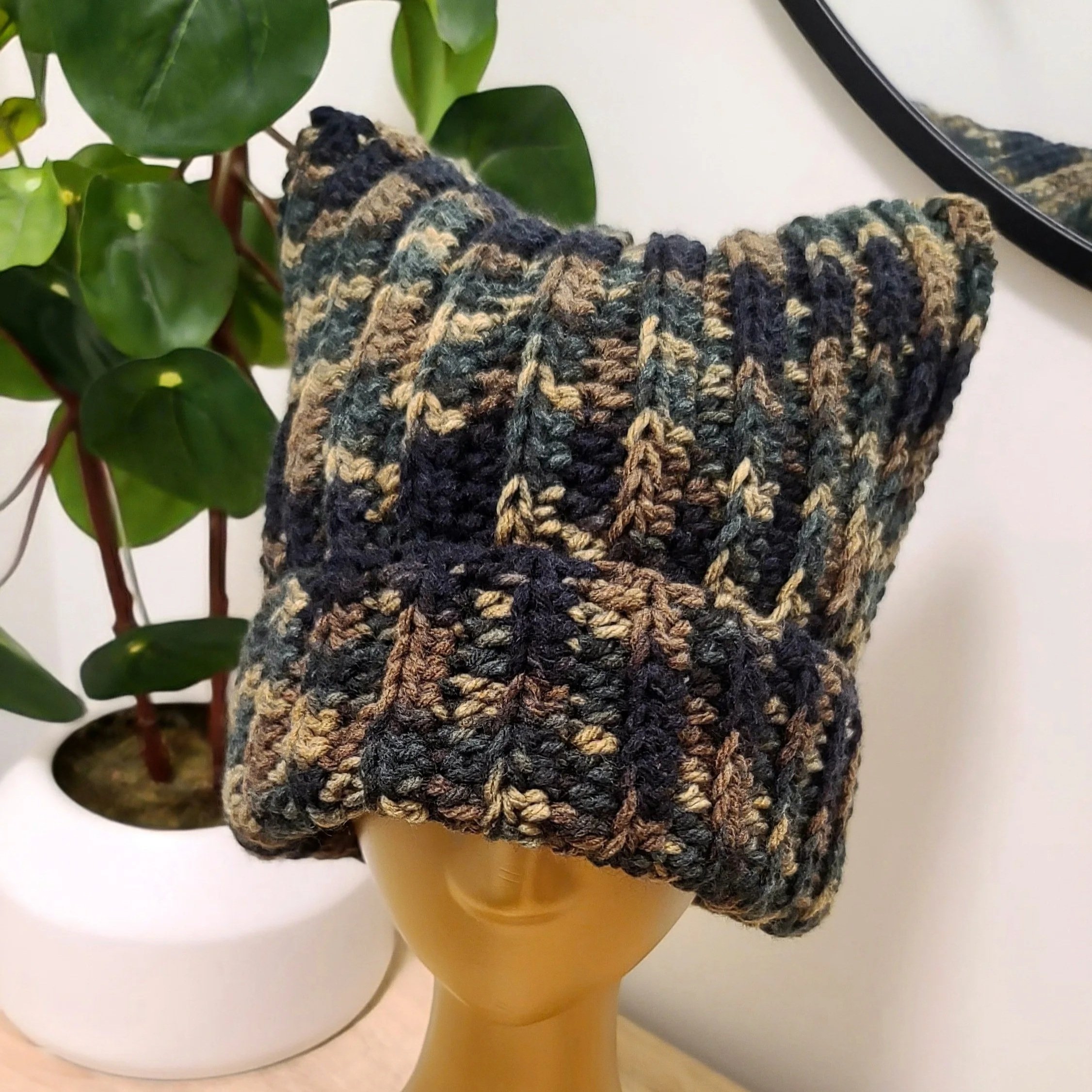 Camouflage Ribbed Cat Beanie