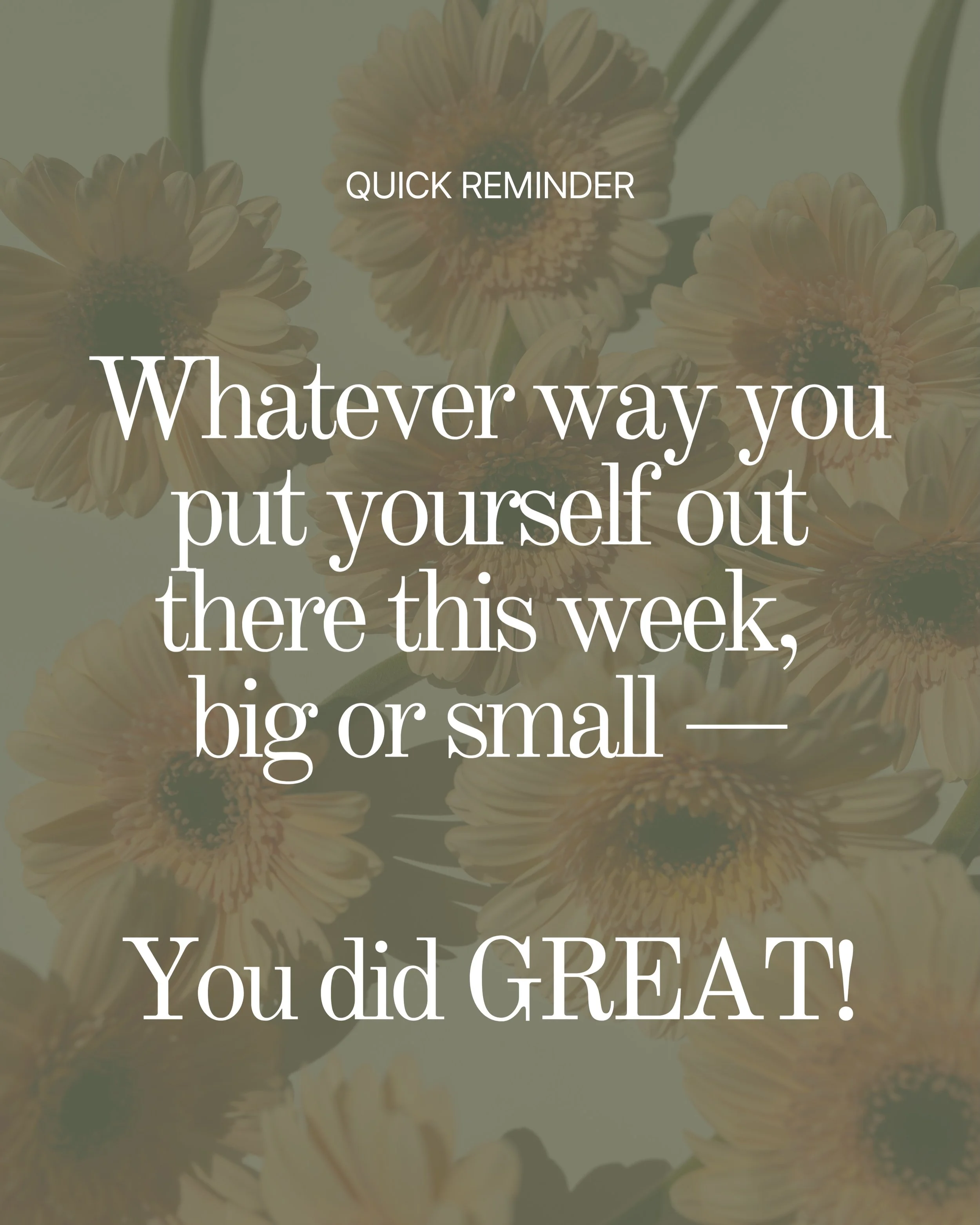 Let&rsquo;s celebrate how we show up more. Because big or small, it takes energy, resolve and sometimes A LOT of work! And it&rsquo;s not always easy. 

Whether you had a big work presentation this week, taught a pilates class, shared a helpful campi