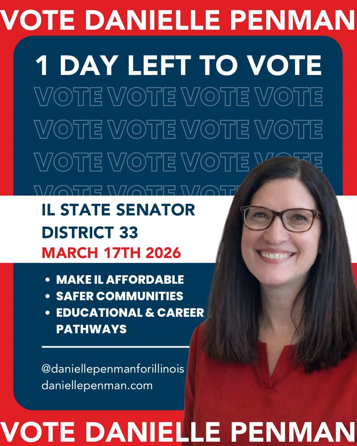 District 33 &mdash; the moment is here.

Tomorrow is the primary, and your voice matters more than ever. This is our chance to show up for our community, for our neighbors, and for the future we believe in.

Make a plan to vote.
Bring a friend.
Drive