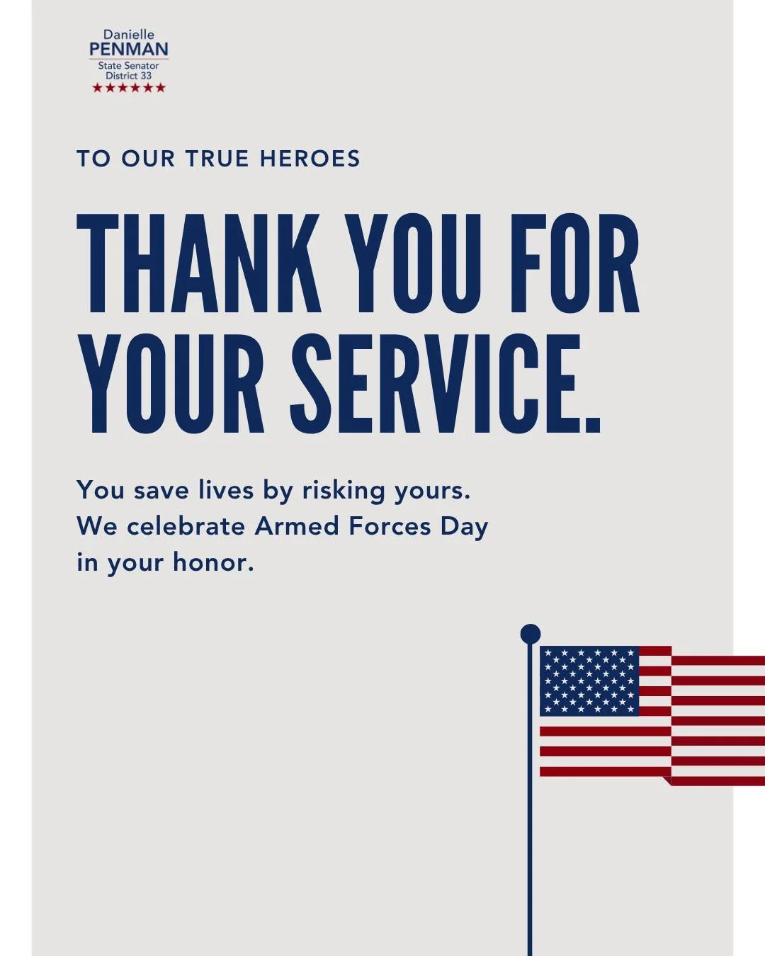 Today, we honor the brave men and women of our Armed Forces who have dedicated their lives to serving and protecting our country.

Their sacrifice, courage, and commitment do not go unnoticed. We are grateful for all who wear the uniform and for the 