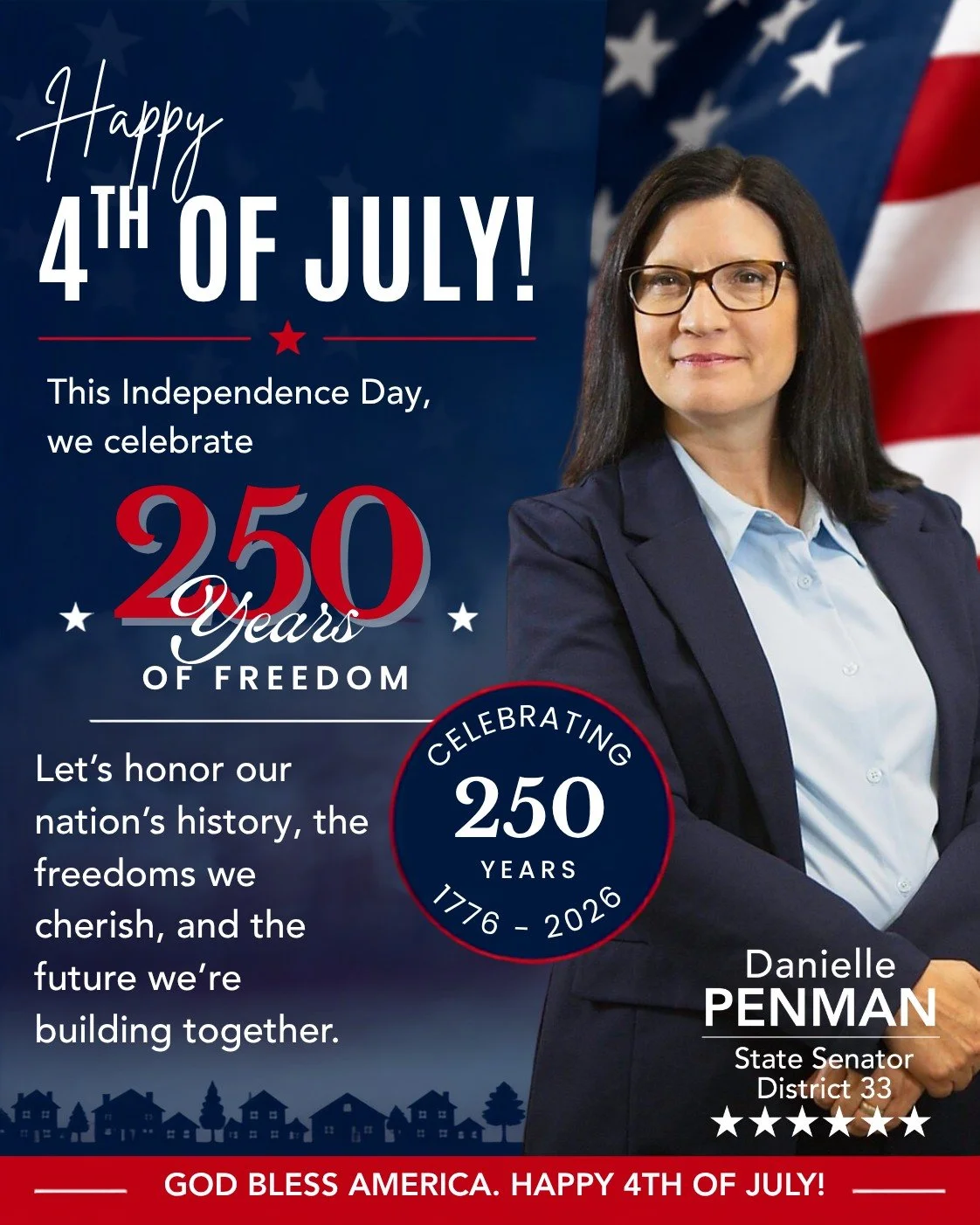 Today we celebrate 250 years of the American spirit - built on freedom, courage, and the belief that government exists to serve the people.

As we gather with family and friends, let's remember who fought to secure our independence and those who cont