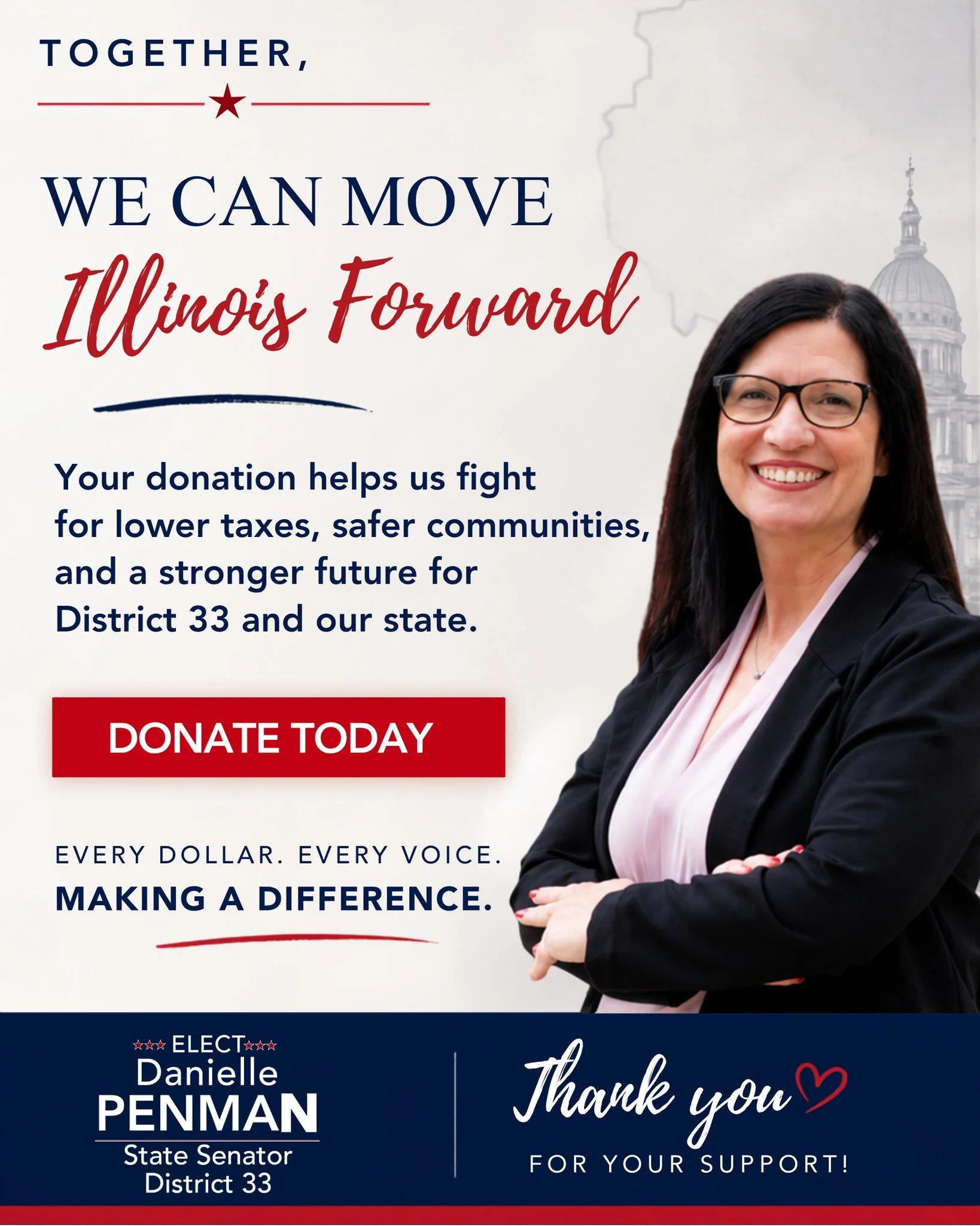 We're building something special across District 33.

This campaign is powered by neighbors, families, small business owners, volunteers, and supporters who believe Illinois can do better.

Your contribution helps us keep reaching voters, sharing our