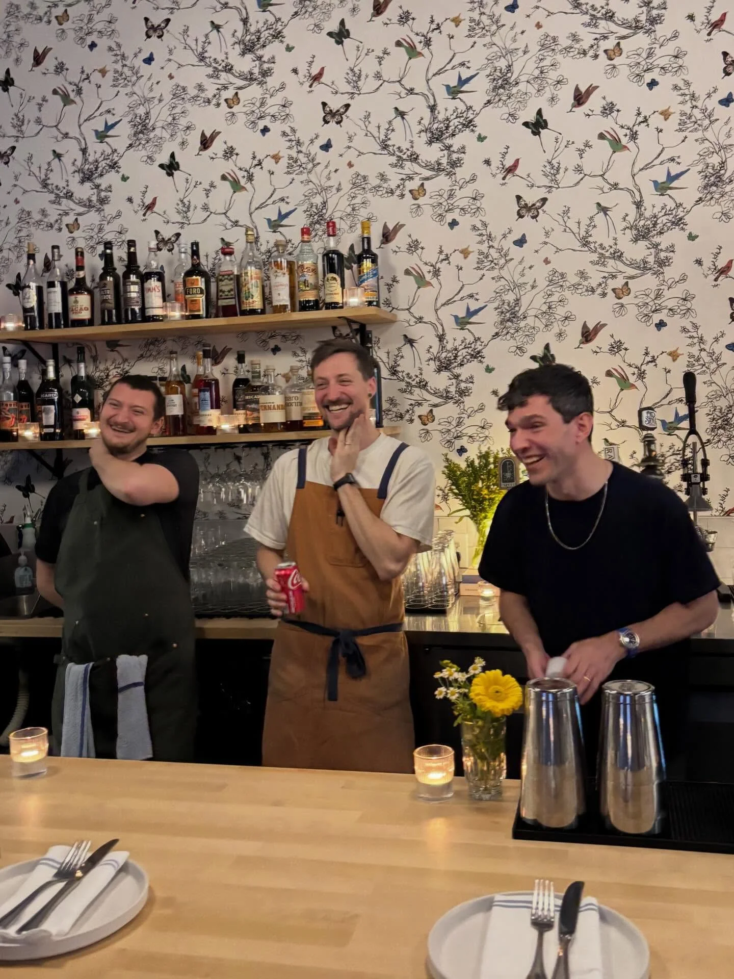 Pre-shift always super serious never smiling never jokes never feeling the goodness of camaraderie and teamwork 🥰 Jk we ready to party. 

Sous Chef Sawyer, Chef de Cuisine Mark, &amp; House Manager Noah 🫛 three peas in Queen Anne!💙