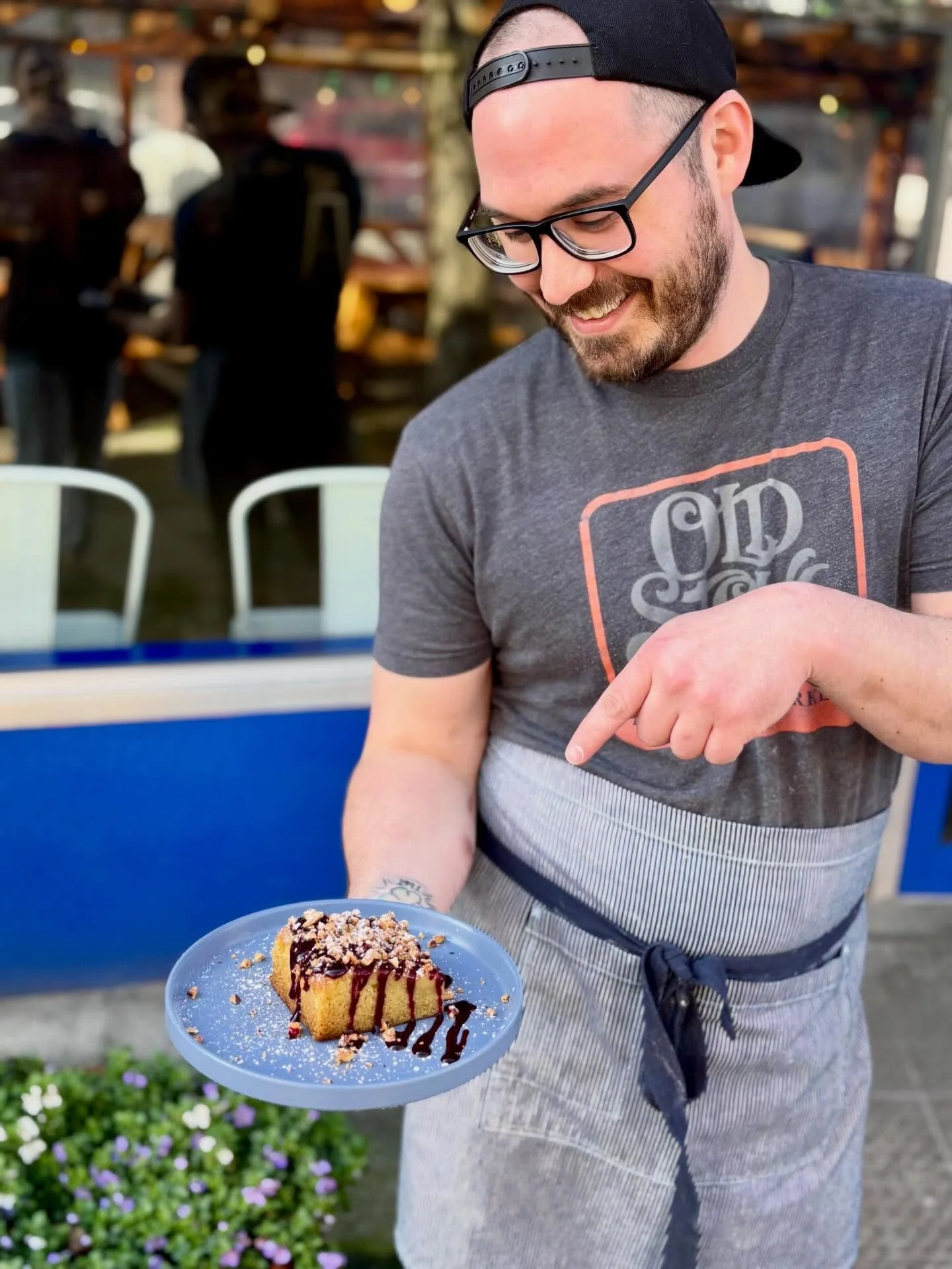 Here is Chef Ian + a sweet treat to get your attention ⚠️ Today 4/6 Capitol Hill is CLOSED for their first Monday of the month break, Queen Anne is OPEN ⚠️ 

Olive Oil Cake with huckleberry &amp; toasted hazelnuts, on the menu in Queen Anne! 

#seatt