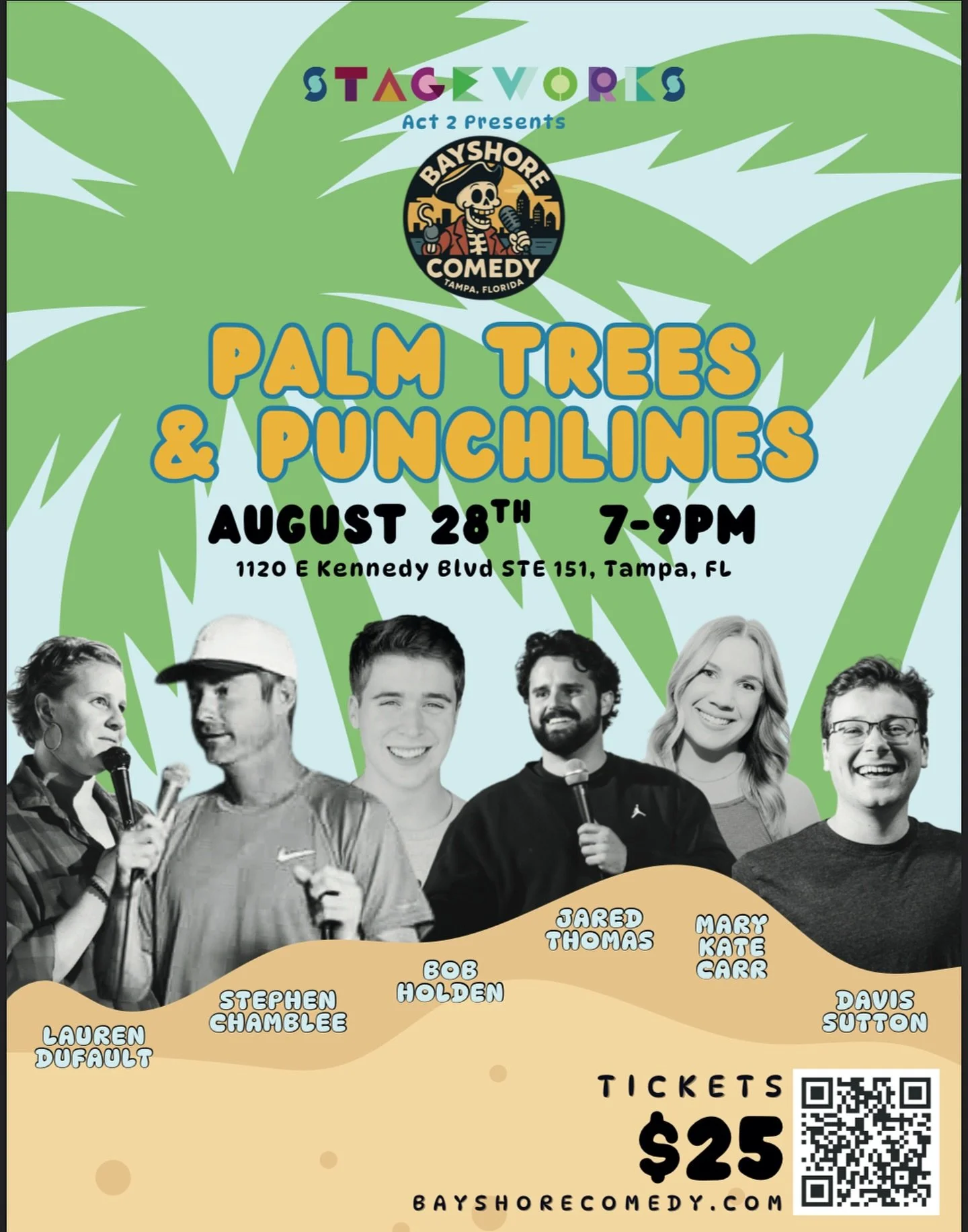 Our August showcase is here! Happy to present Palm Trees and Punchlines on August 28th at the legendary @stageworkstampa ! Get your tickets now in my bio!