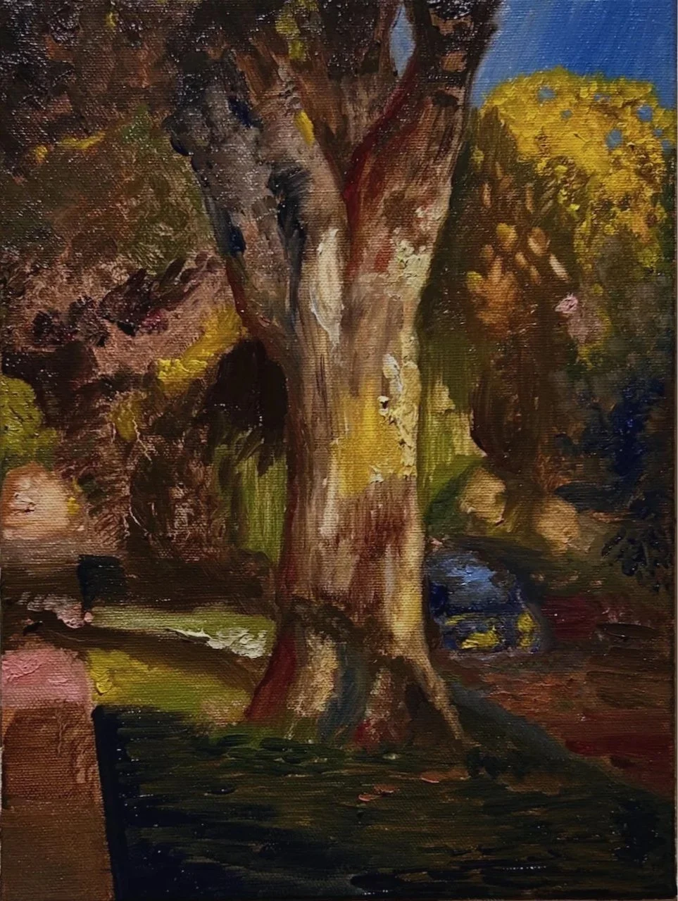 It's still warm outside, honey; 2026; Oil on canvas; 9x12", $200. SOLD
