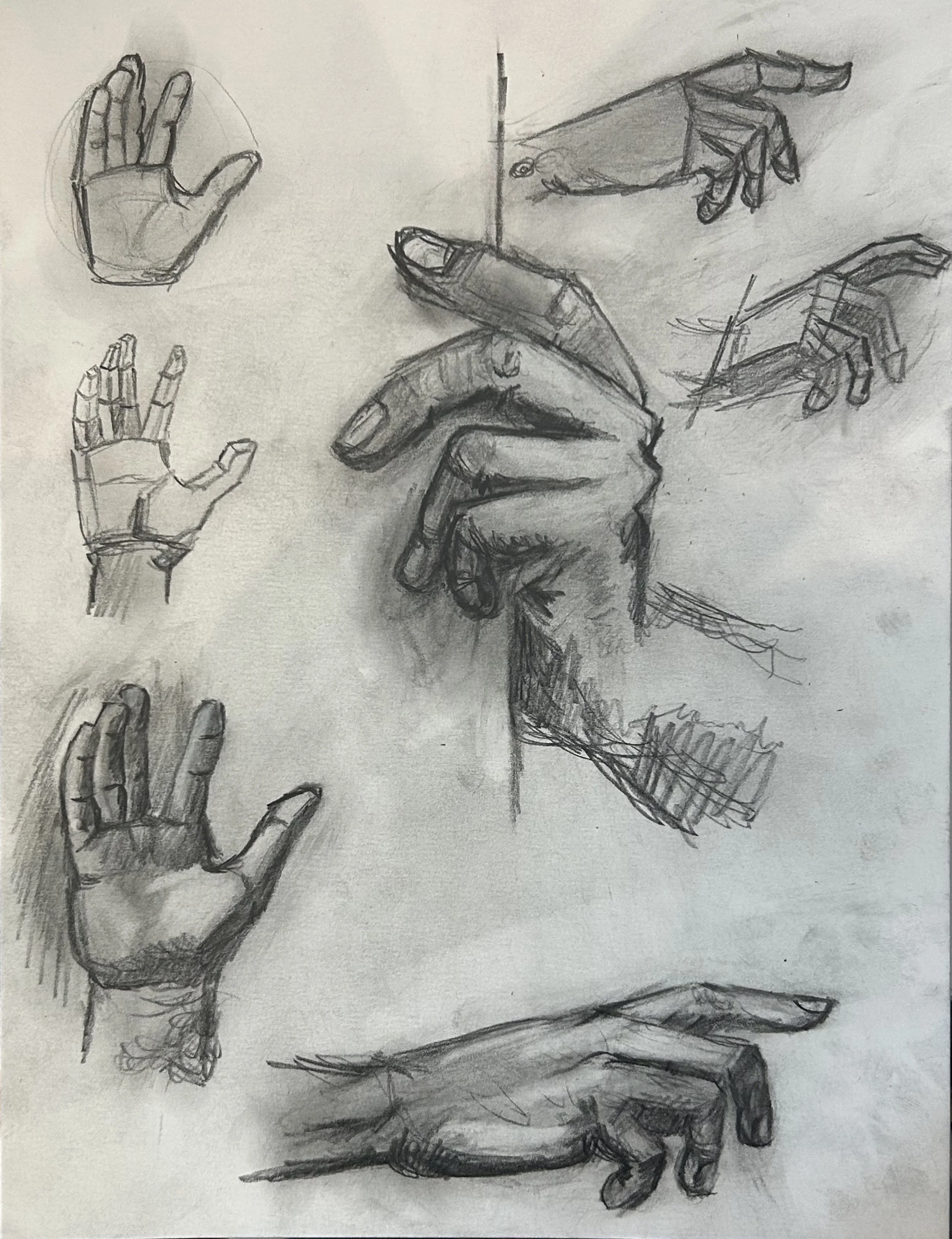 Hand study #2 (2025). Pencil on Bristol. 9x12"