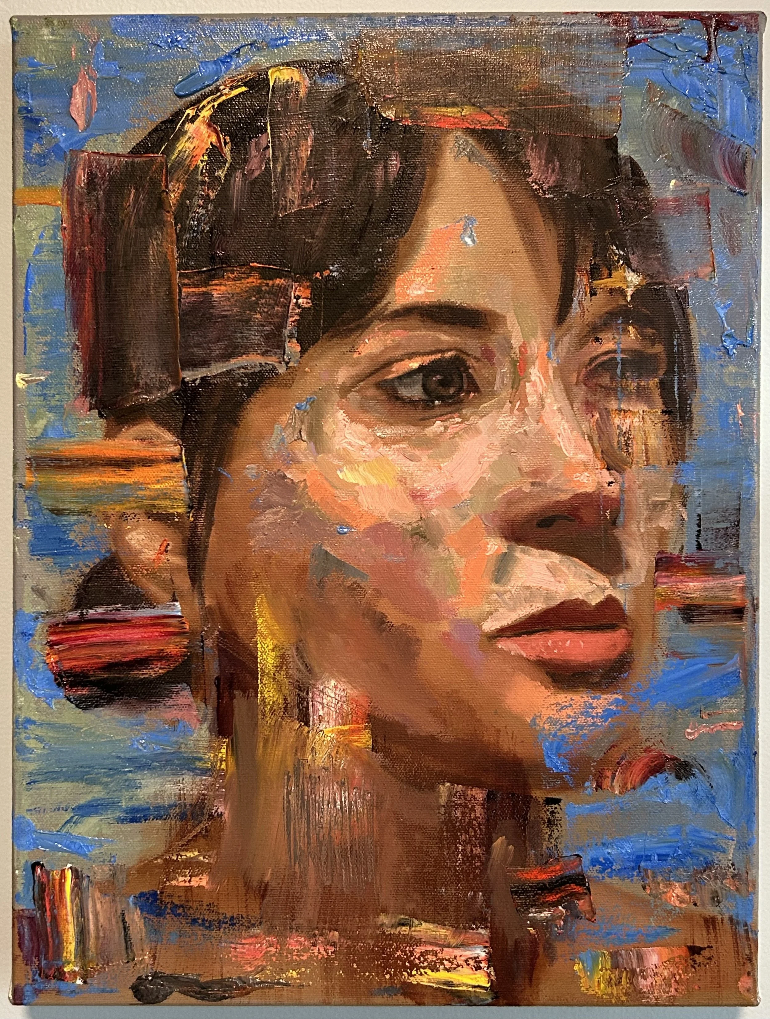 Interrupted. Oil on canvas, 12x16" (1.5" depth). 2025. $400.