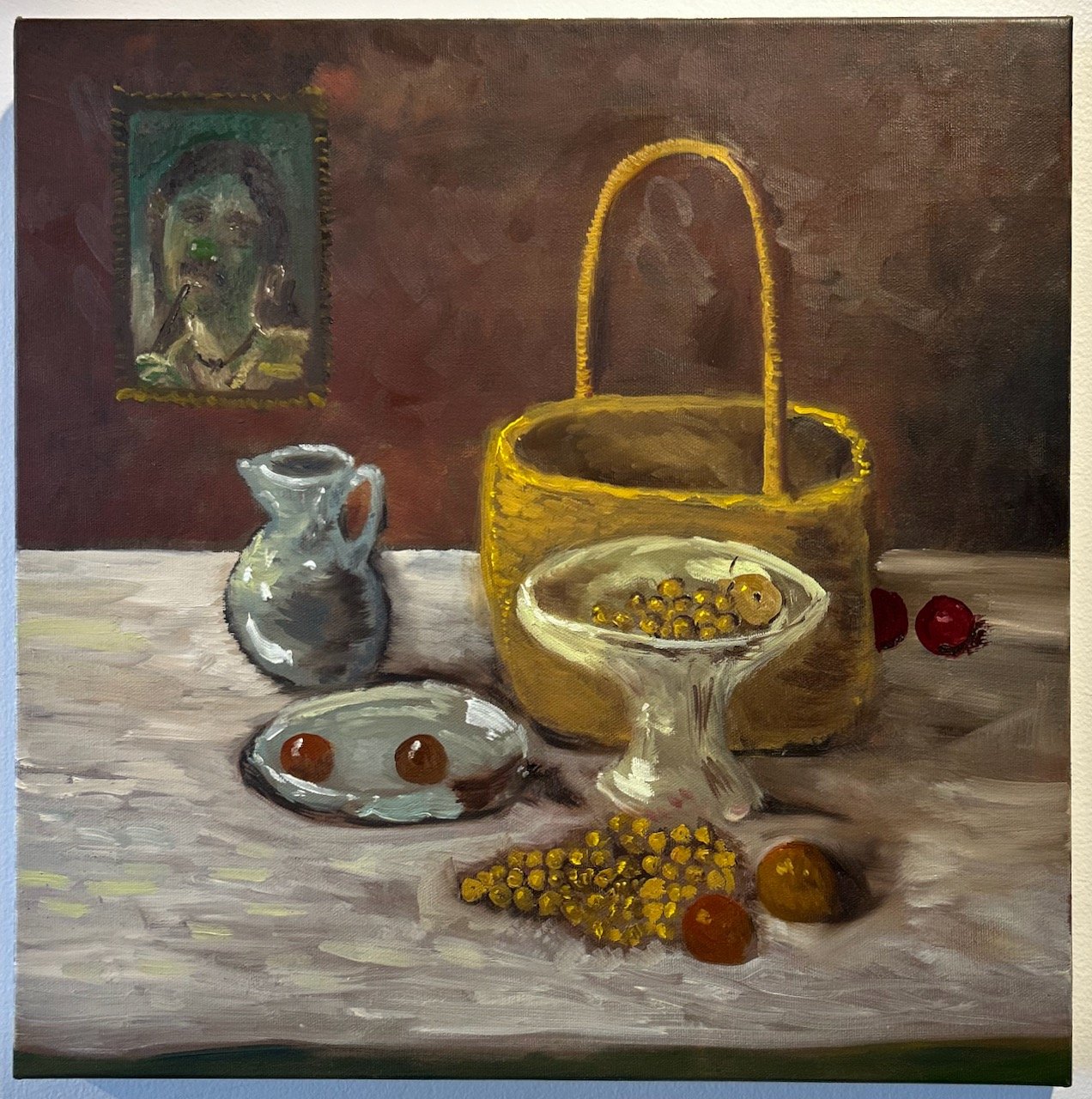 Wishmaker (Toor) x Nature morte au panier (Derain, 1927);
2026;
Oil on canvas;
16x16"
$425;
Available - reach out to Elliot.Cudmore@gmail.com to secure. 