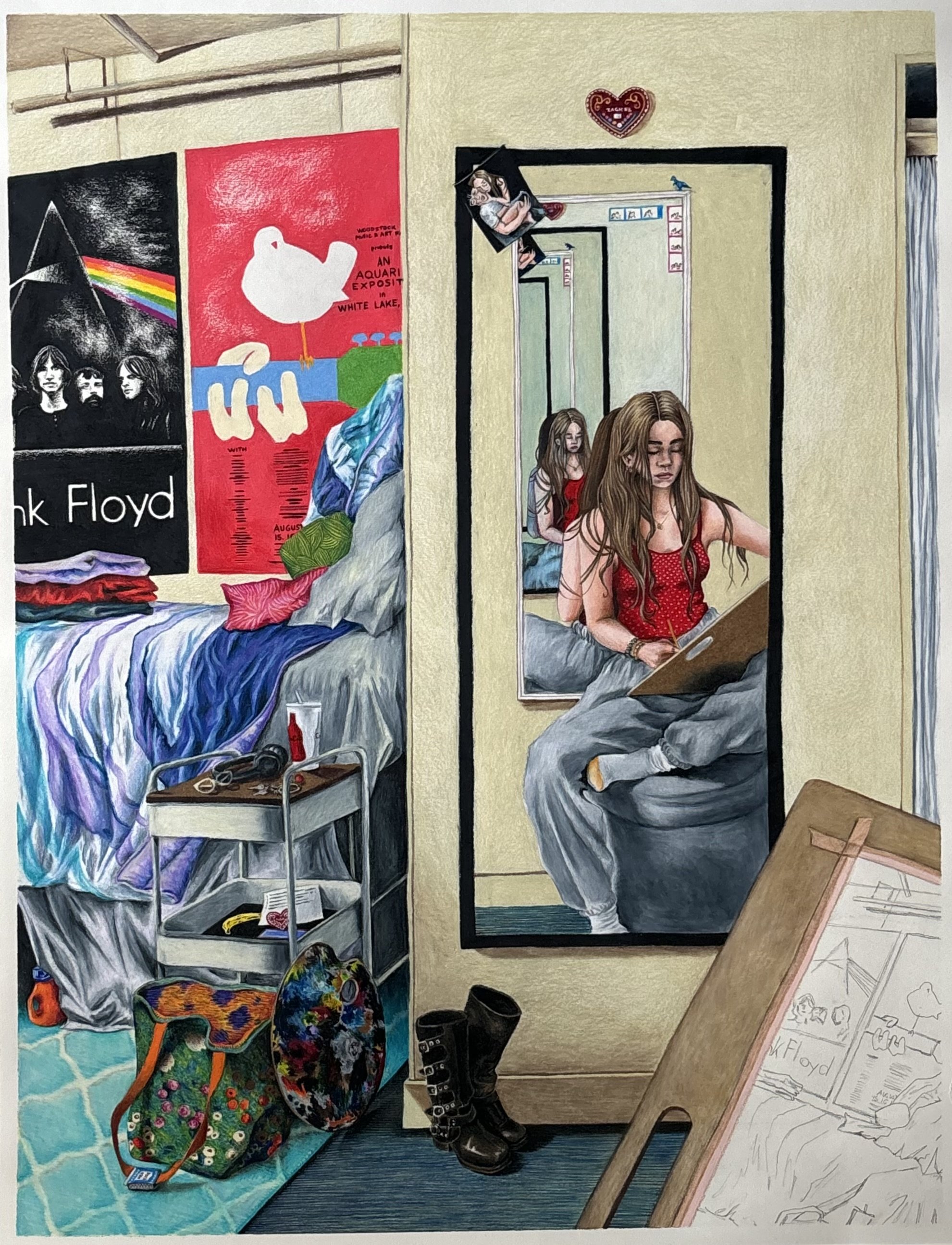 Dorm Room - 2026 ~ Colored pencil on paper, 24x18