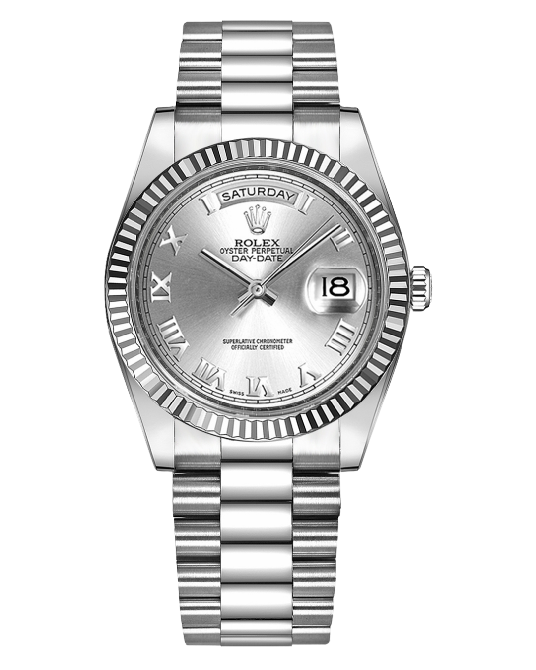 Rolex President Day Date Rhodium Roman 118239 White Gold 36mm