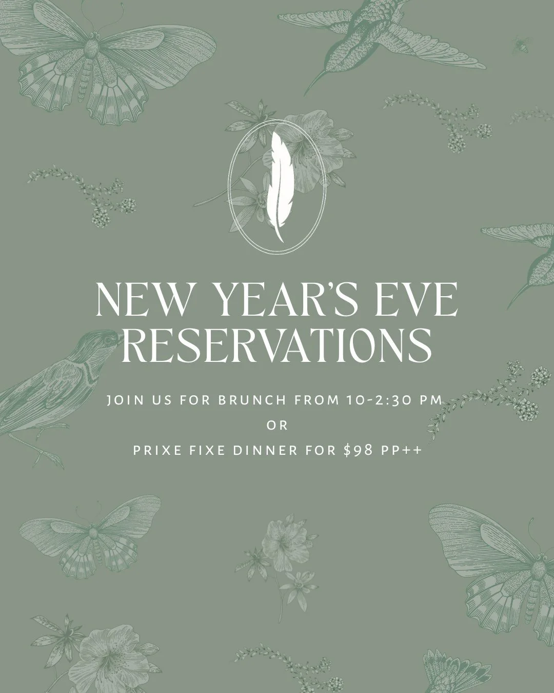 The only thing on your to-do list? New Year&rsquo;s Eve at The Nest 🐦
Join us for brunch or ring in the night with our $98 prix fixe dinner.
Reservations are open. Book now!