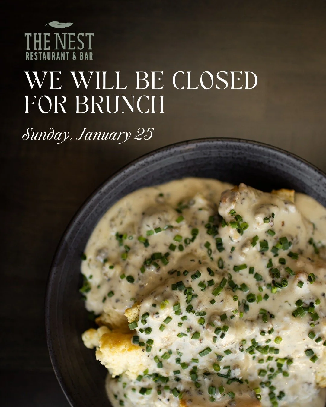 Snow&rsquo;s comin&rsquo; in hot, so we&rsquo;re playin&rsquo; it safe!

The Nest will be closed for brunch tomorrow to keep our guests and staff safe. Stay warm, stay cozy - we&rsquo;ll have the mimosas ready for you next weekend 🤍❄️