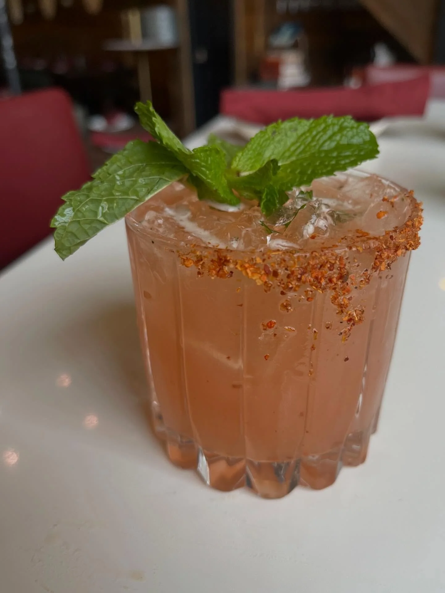Welcoming the nice weather the right way.

Today&rsquo;s cocktail special: 
well rum, watermelon liqueur, fresh lime, mint &amp; honey&mdash;finished with a taj&iacute;n rim.