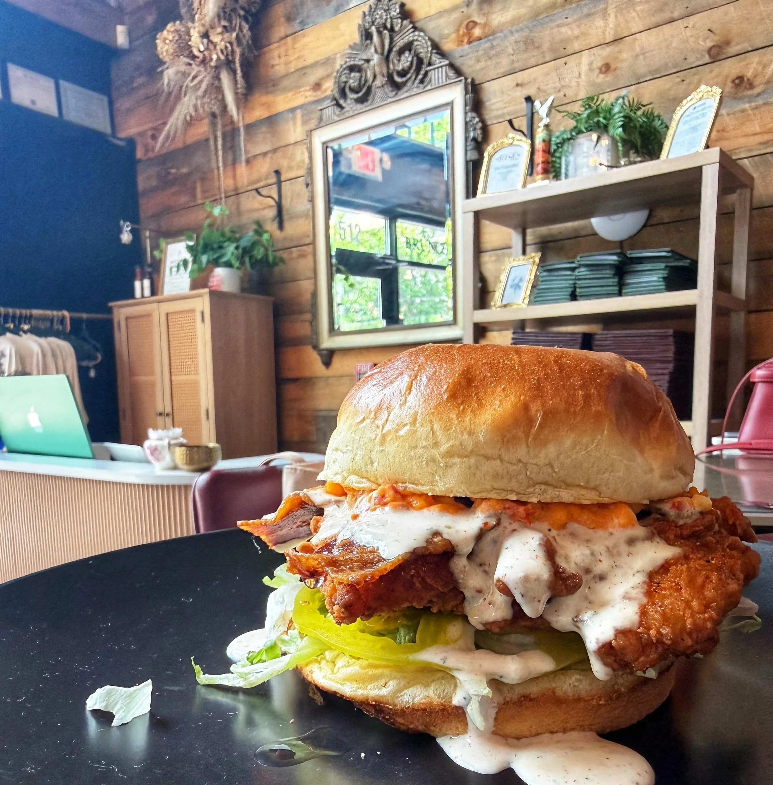The sun is shining, Lunch is served, our patio is open ☀️ 

Today&rsquo;s lunch special honors @cravealbany that closed four years ago today 😭

The southerner - fried chicken breast, pimento cheese, pickled green tomato, lettuce, bacon , ranch