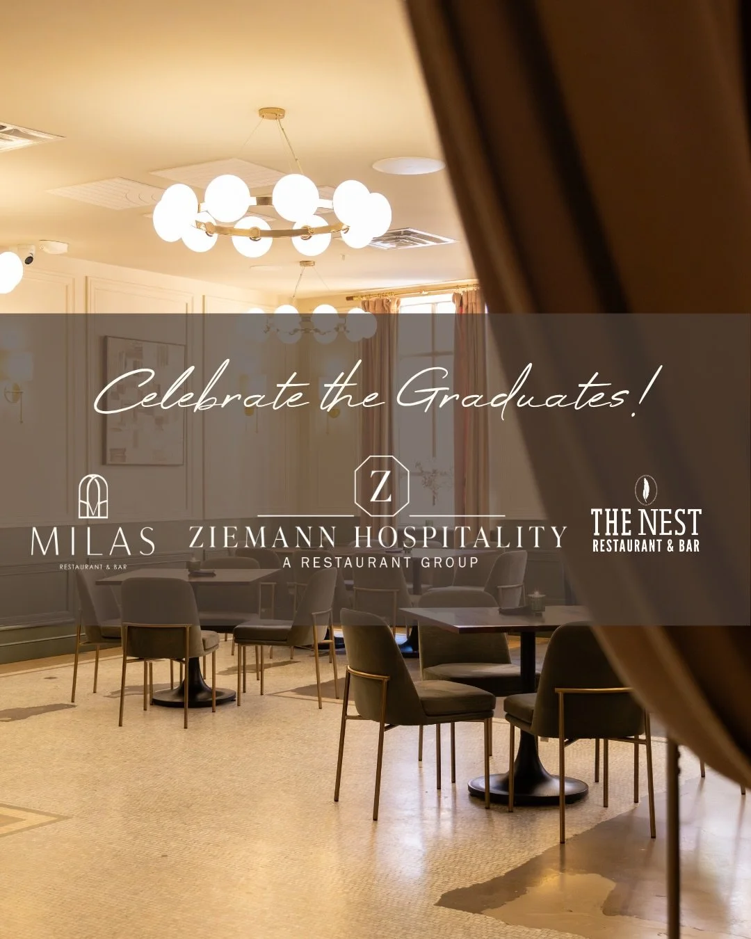 Consider this your sign to make post-graduation dinner plans.
Mila&rsquo;s will be open Sunday, June 14 from 2:30 PM &ndash;7:00 PM. The Nest will be open as usual.

Congratulations to all the graduates - let&rsquo;s celebrate! Book your reservation 