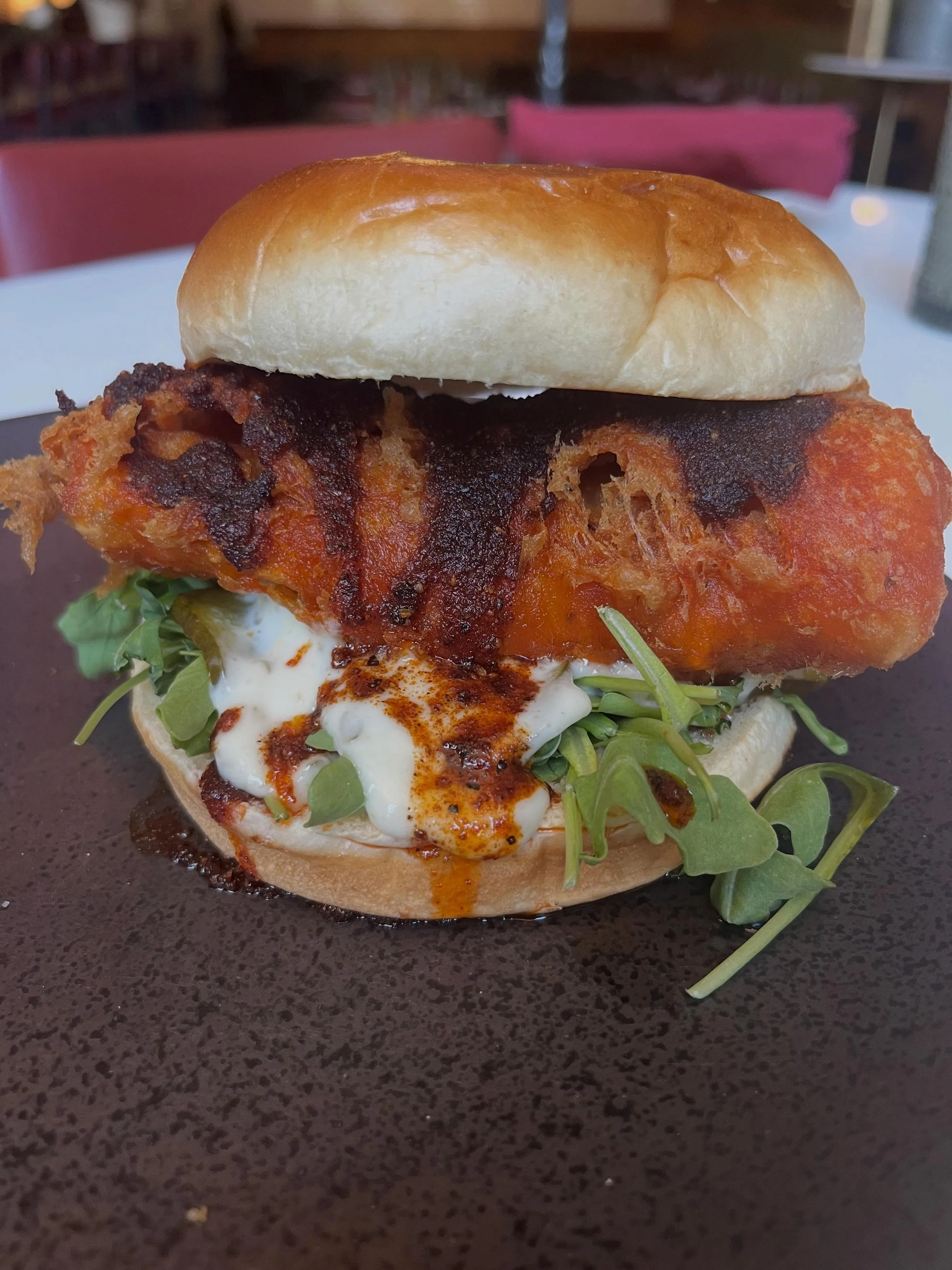 Today&rsquo;s special is bringing the heat 🔥

Nashville Hot Beer Battered Fish Fry loaded up with crispy cod, fresh arugula, tartar sauce, pickles, and served on a buttery brioche bun.

Southern comfort with a spicy kick.