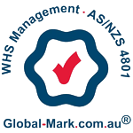 A badge with a checkmark inside, surrounded by the text 'What's amazing about' and 'GlobalMark.com.au'