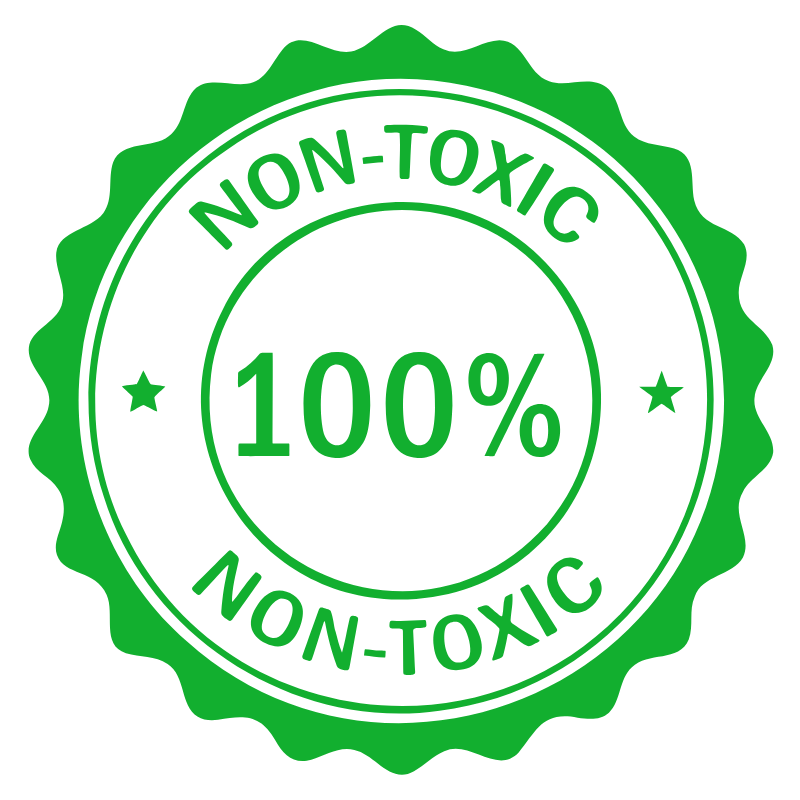 Green seal with the text 'Non-Toxic 100%' written inside.