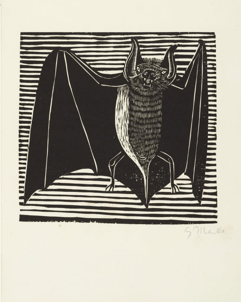 Gerhard Marcks &bull; #gerhardmarcks | Vampire, 1948, woodcut, 8 11/16 x 8 15/16&quot; (image)

#happyhalloween #vampire #printmaking