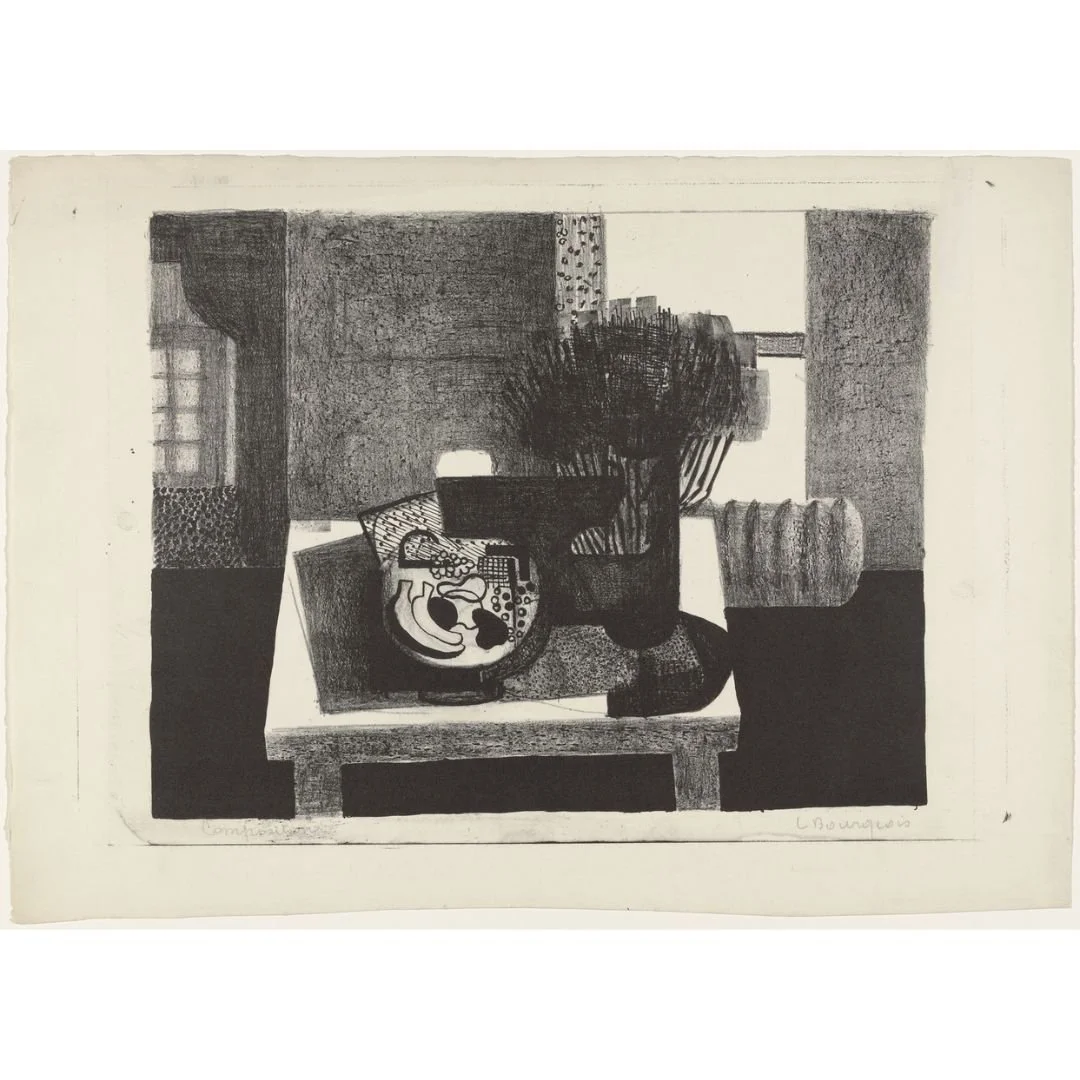 Louise Bourgeois &bull; #louisebourgeois | Composition, 1940-1944, lithograph, 11.5 x 16 inches

#lithograph #printmaking #stilllife #blackandwhite