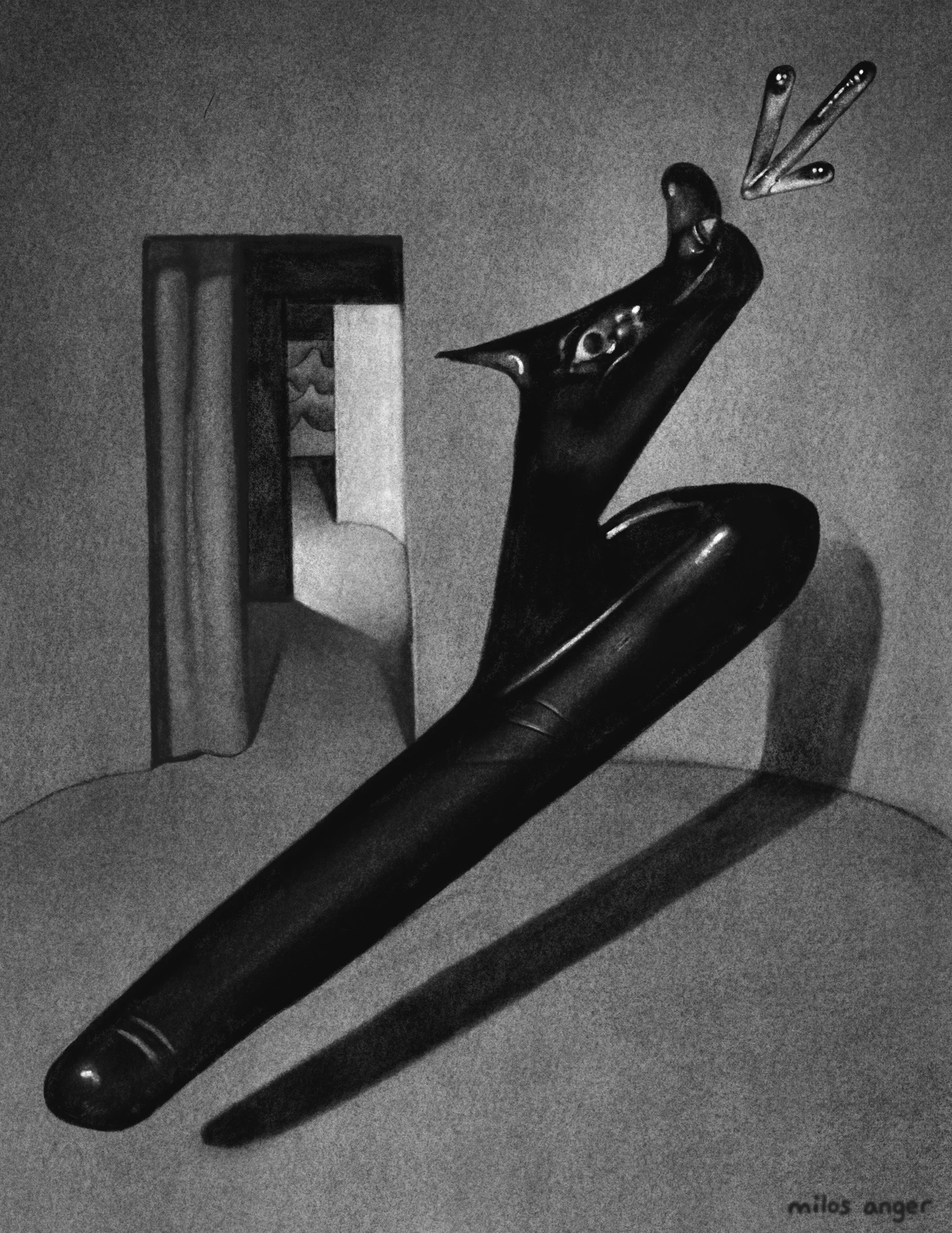 Milos Anger, Day 299, “Inside a House During a Storm at Sea,” 2025, Digital Drawing, dimensions vary