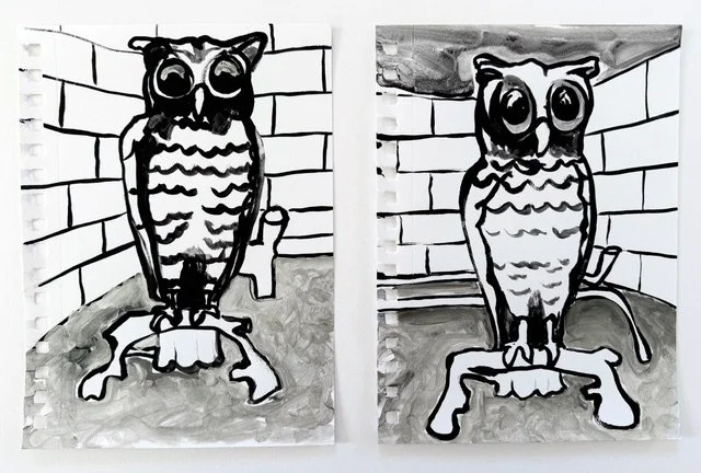 Gail Rickards, TREASURE HUNTER, 2025, acrylic and silver gray metallic paint on paper, 13.50 x 8.50 inches